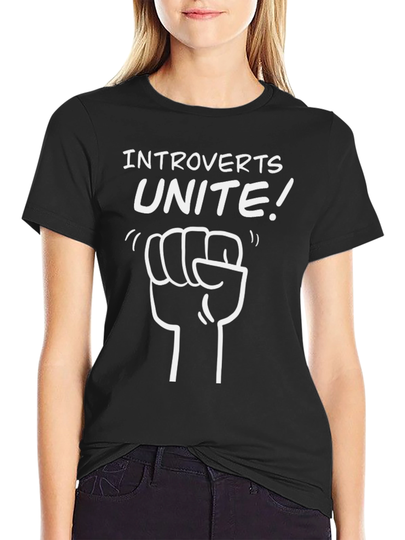 Introverts Unite Graphic Tee - Black Crew Neck