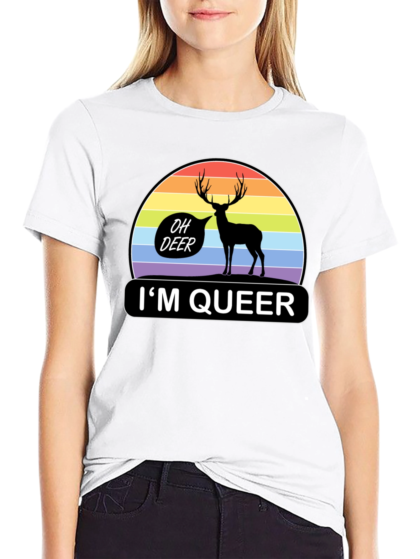 Oh Deer Im Queer T-Shirt Pride Rainbow Graphic Tee