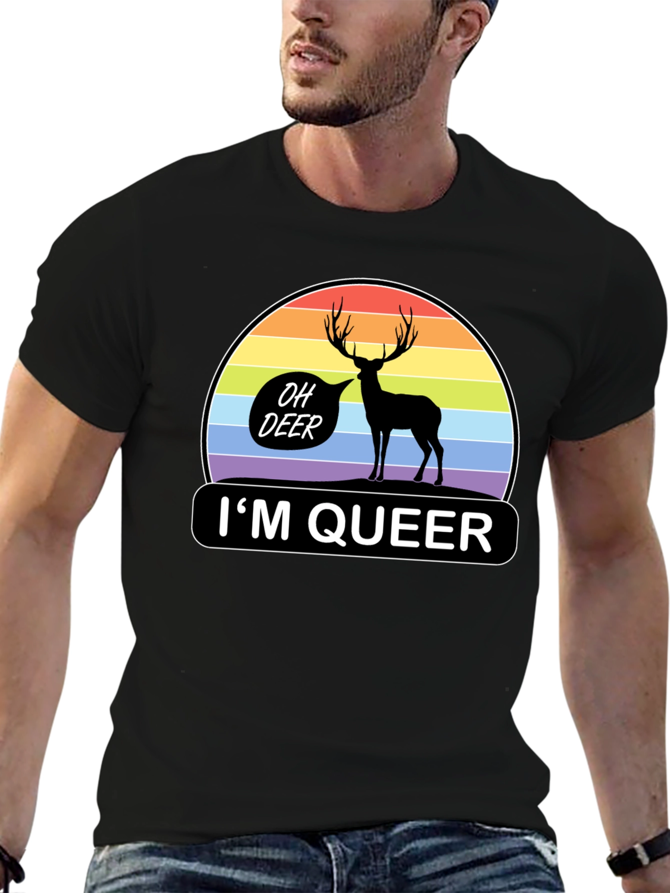 Oh Deer Im Queer T-Shirt Pride Rainbow Graphic Tee