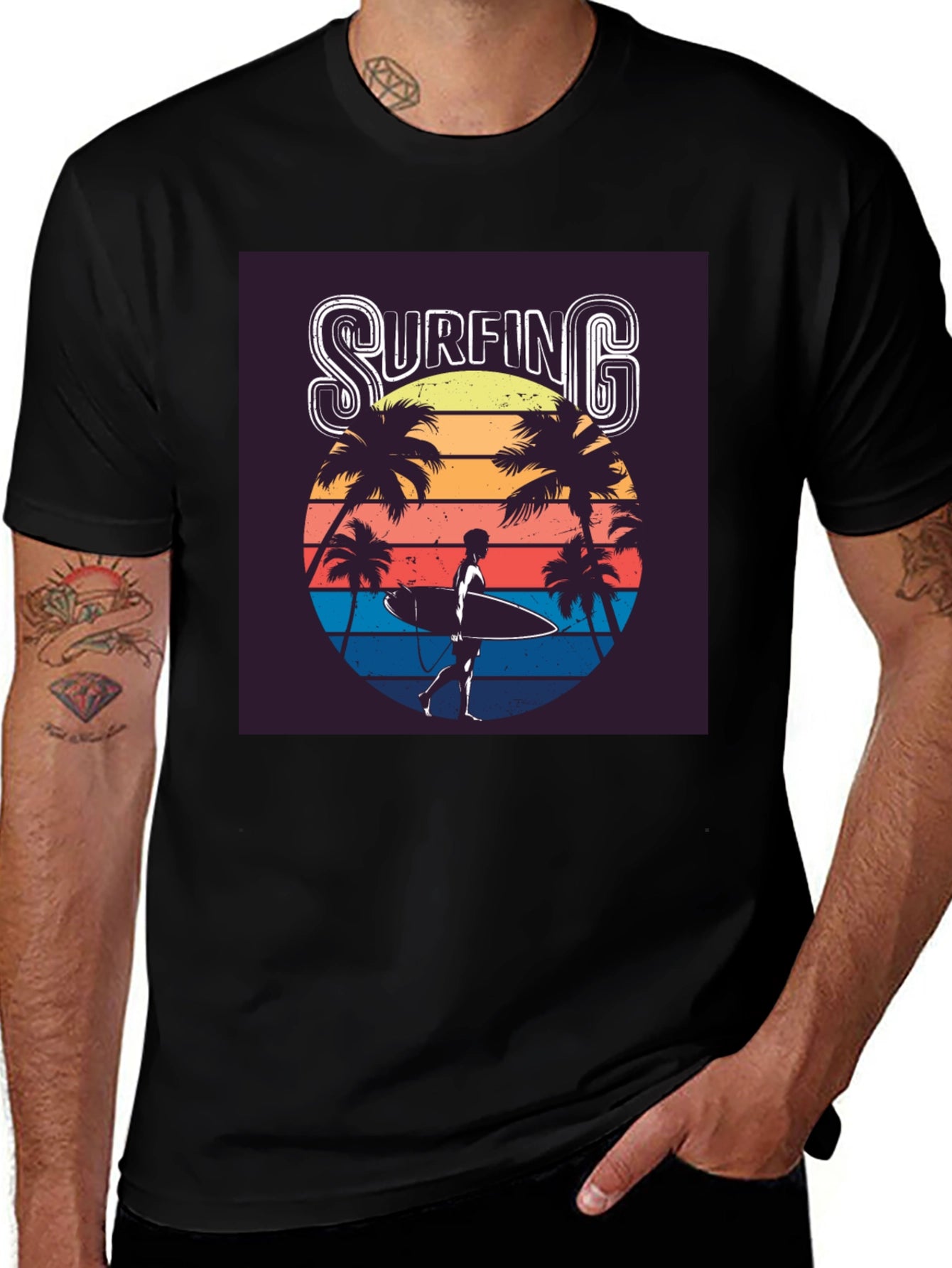 Retro Surfing Graphic Tee - Black