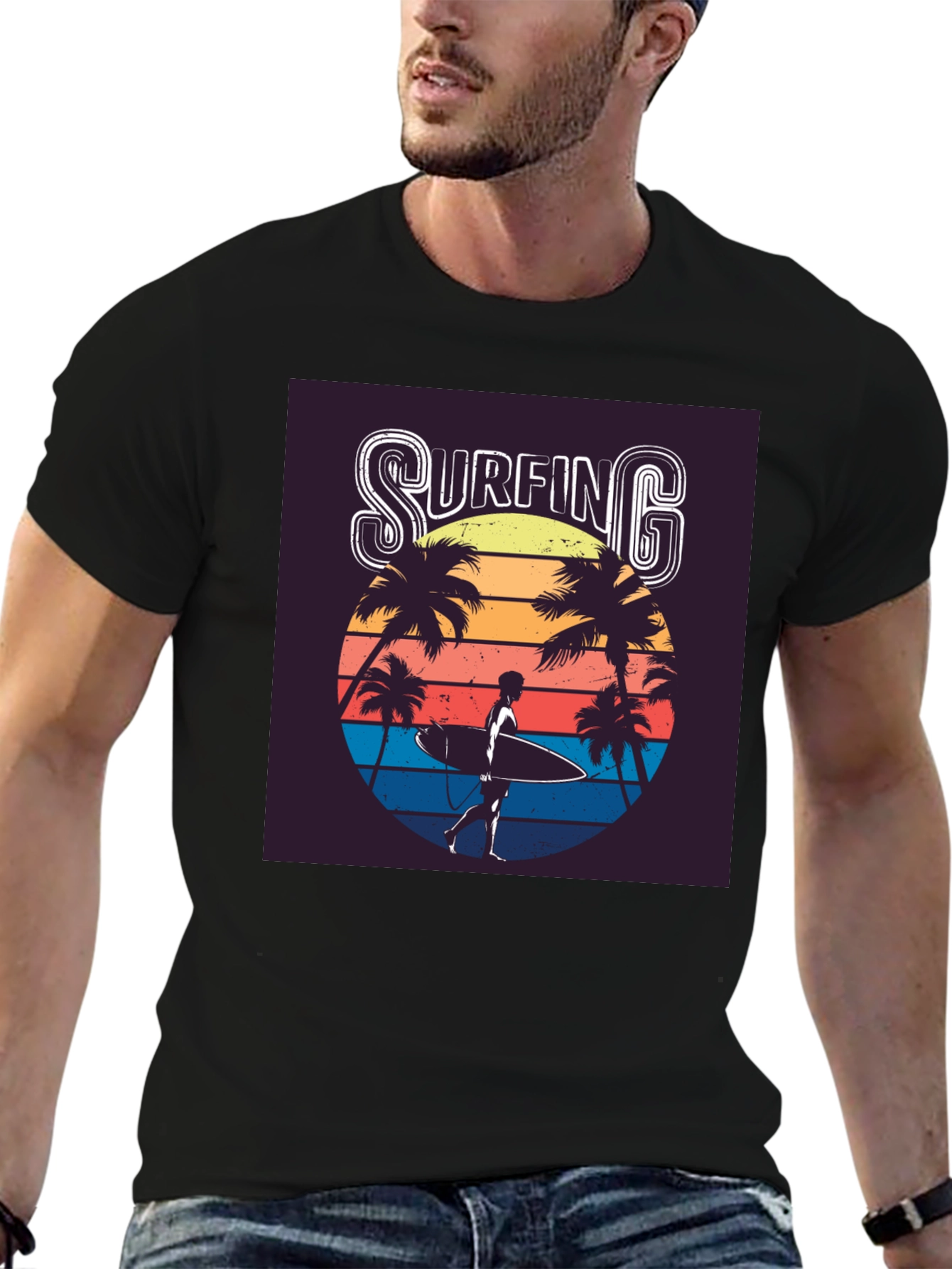 Retro Surfing Graphic Tee - Black