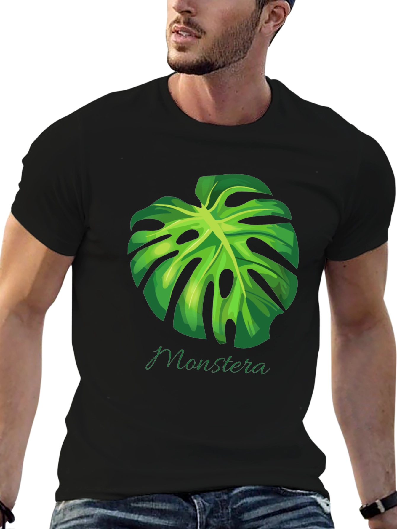 Monstera Leaf Graphic Black T-Shirt