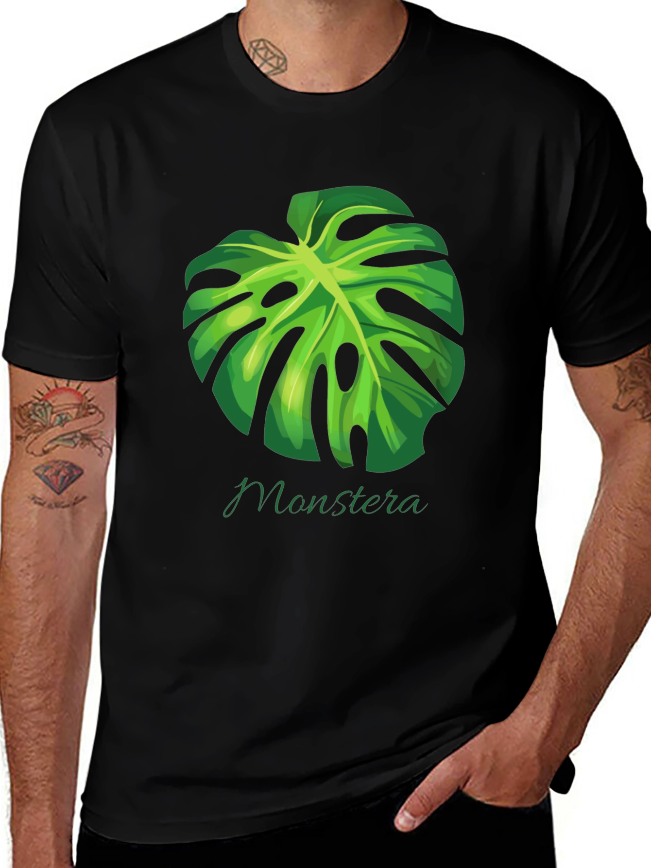 Monstera Leaf Graphic Black T-Shirt