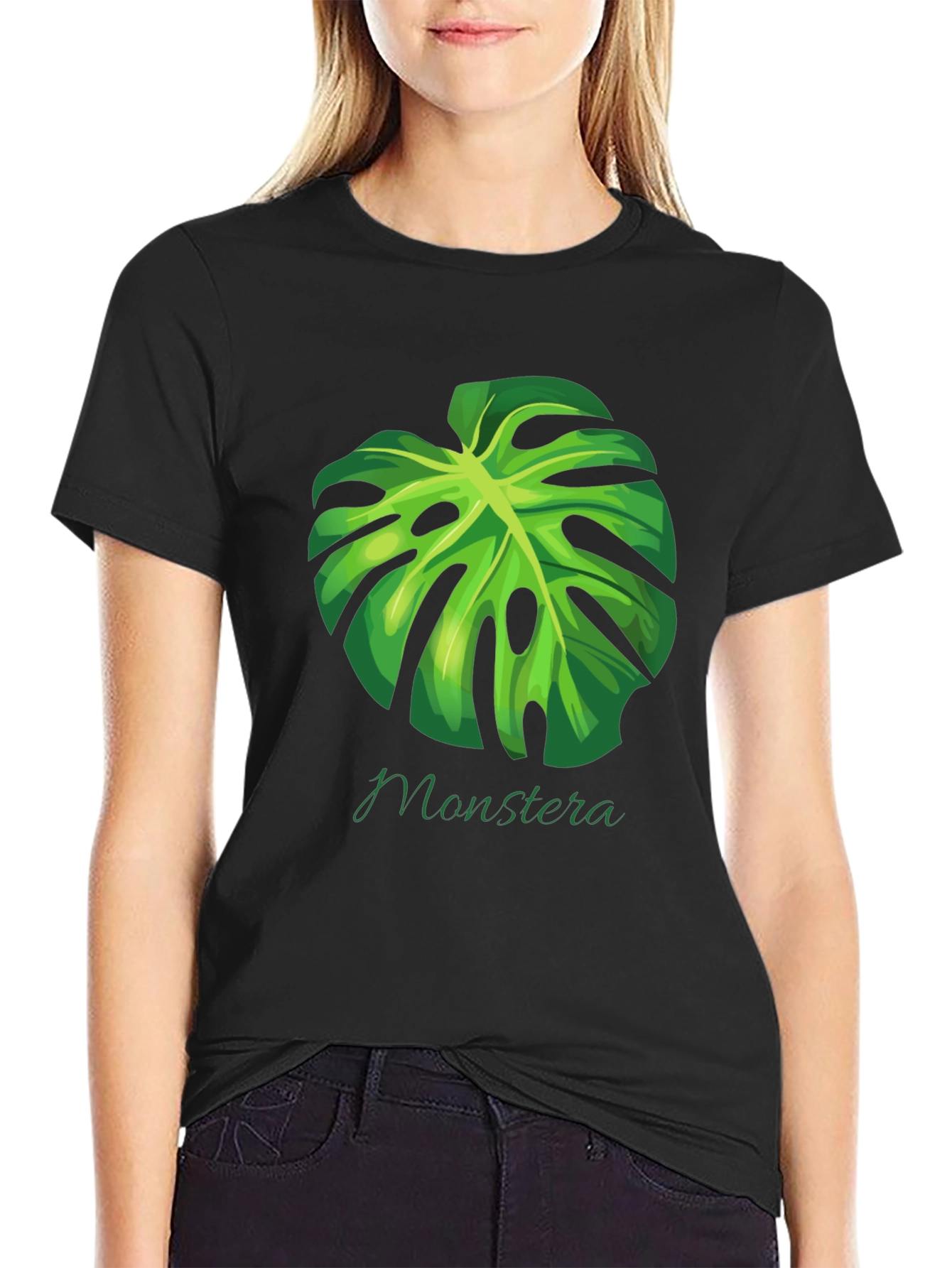 Monstera Leaf Graphic Black T-Shirt