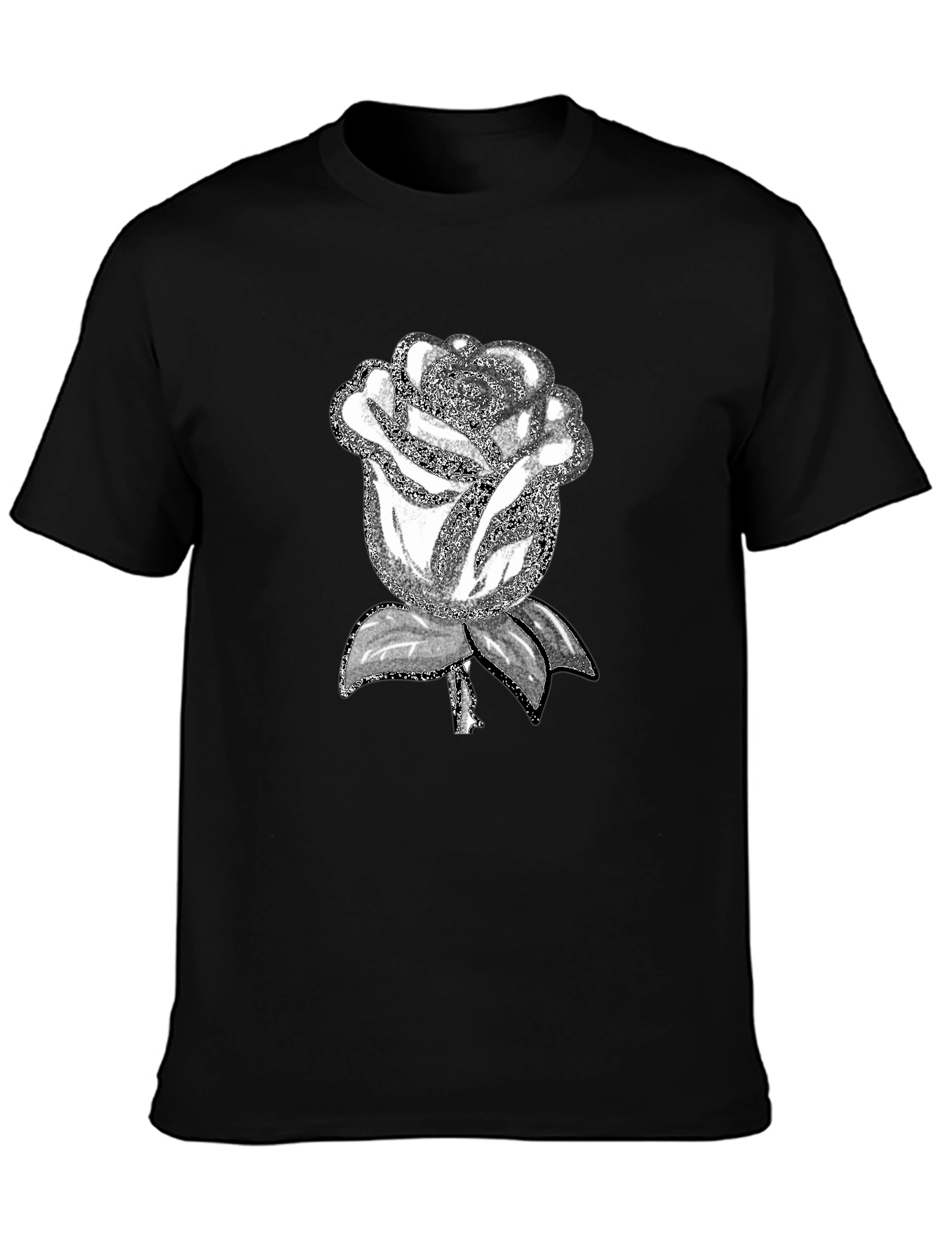 Black T-Shirt with Silver Rose Graphic