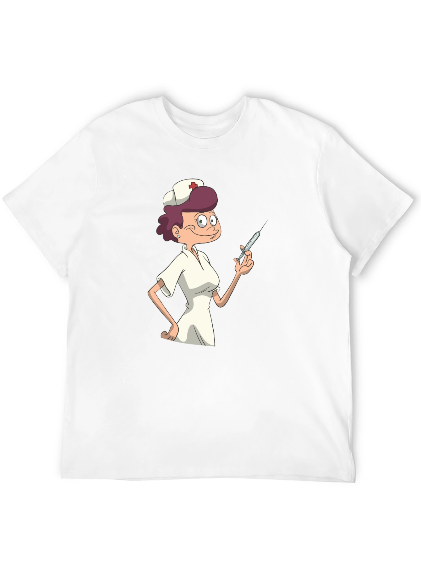 Nurse Cartoon Graphic T-Shirt - Black Casual Tee
