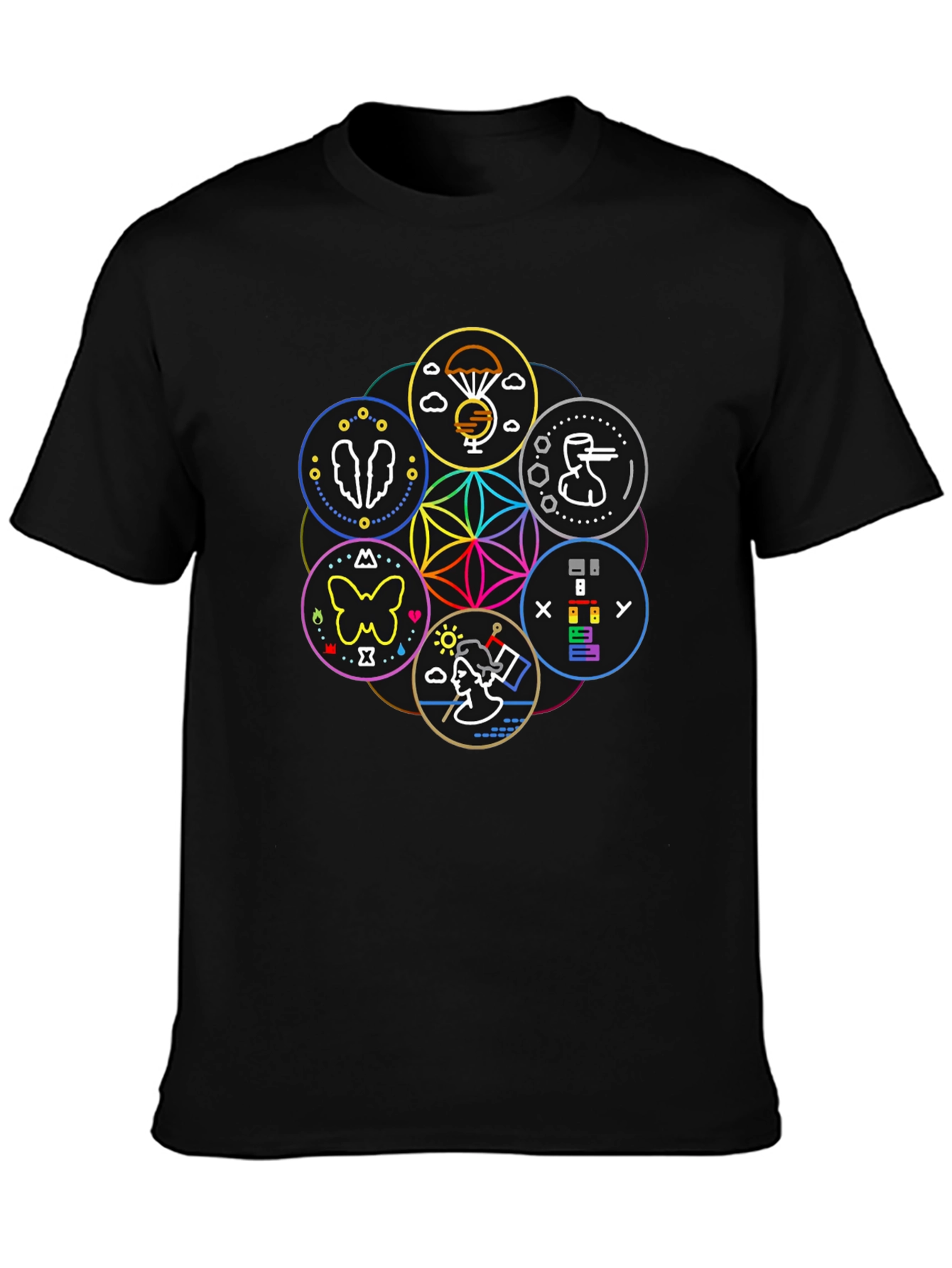 Geometric Circle Design T-Shirt - Black