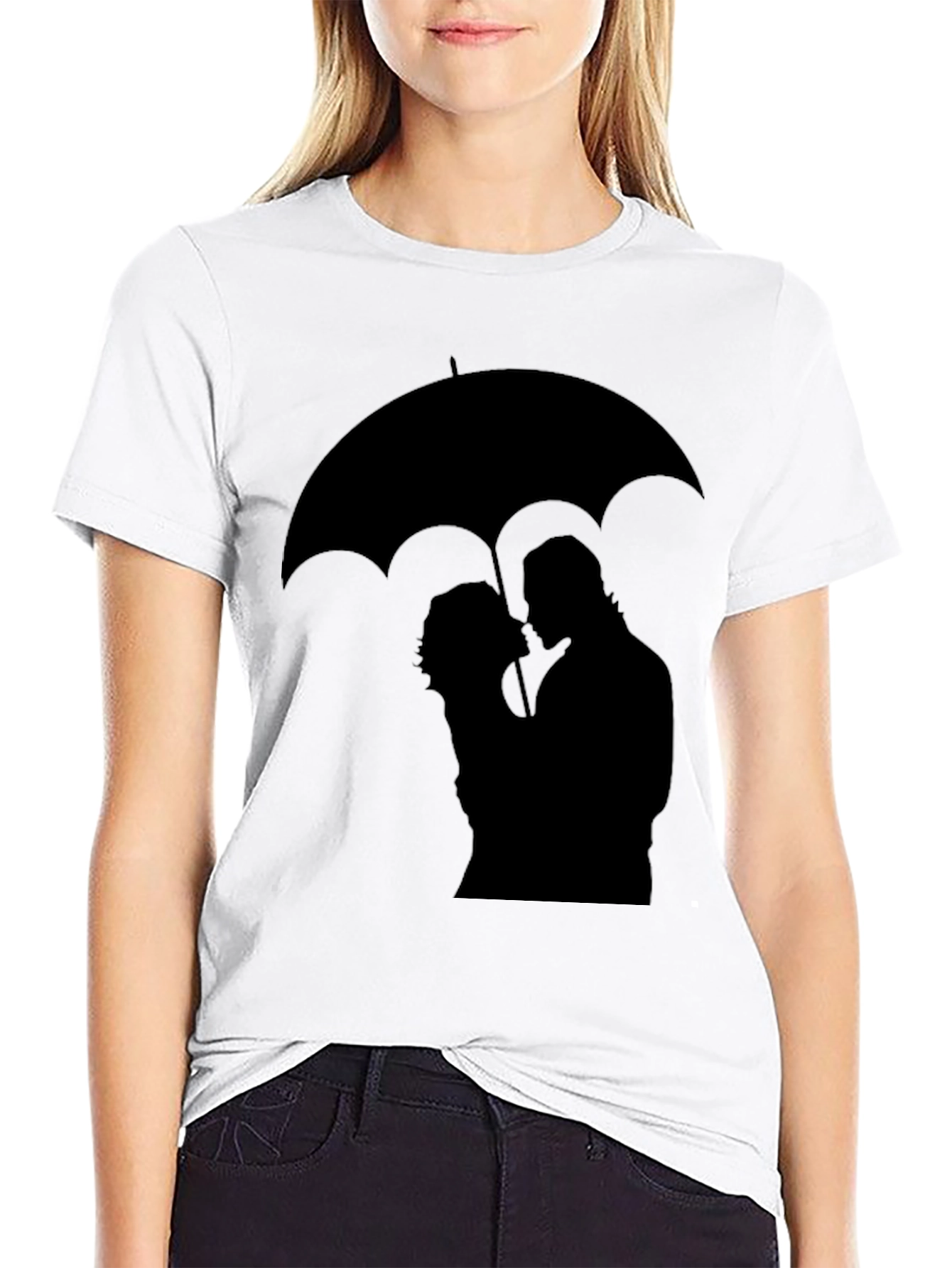 Romantic Umbrella Silhouette Graphic Tee - Black