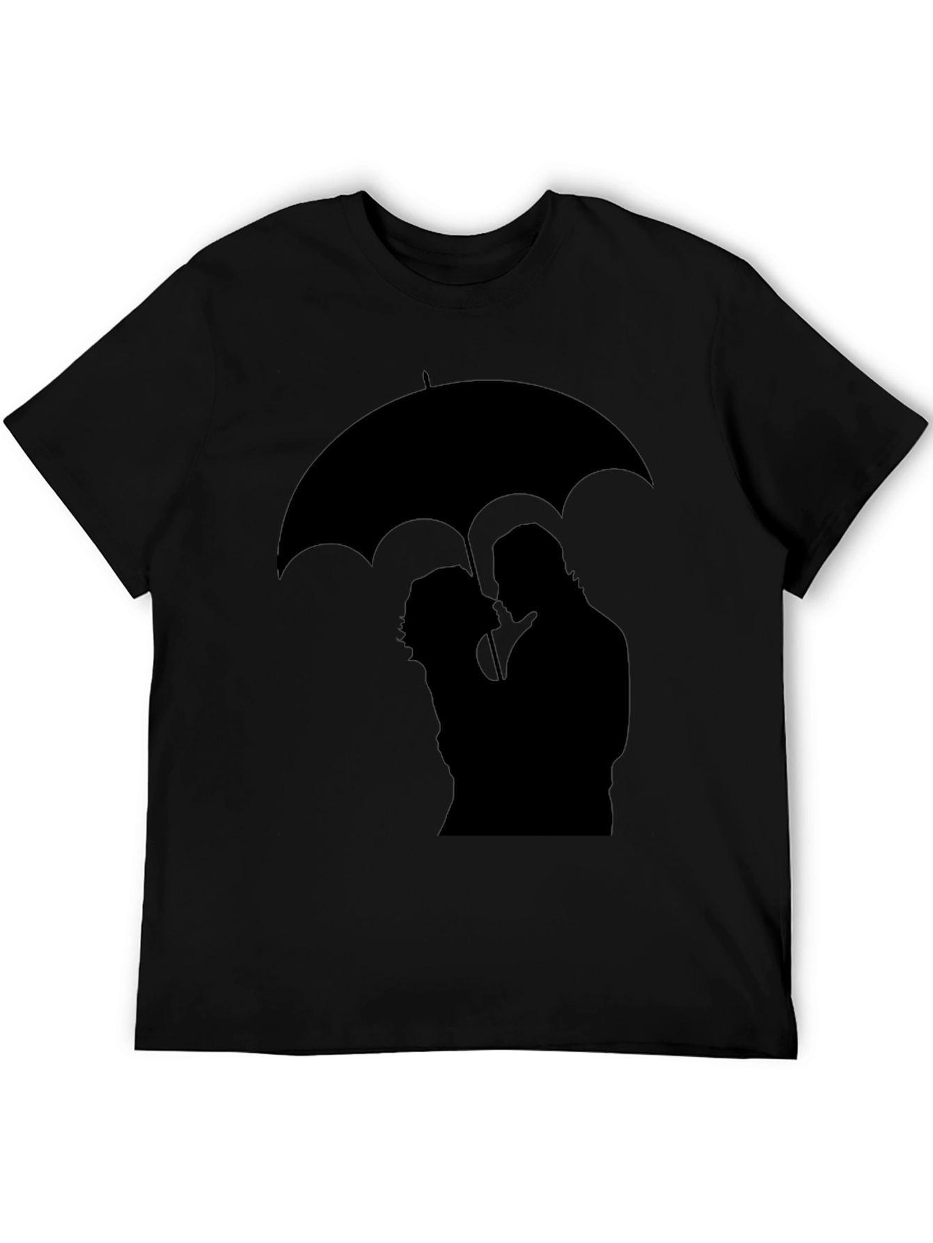 Romantic Umbrella Silhouette Graphic Tee - Black