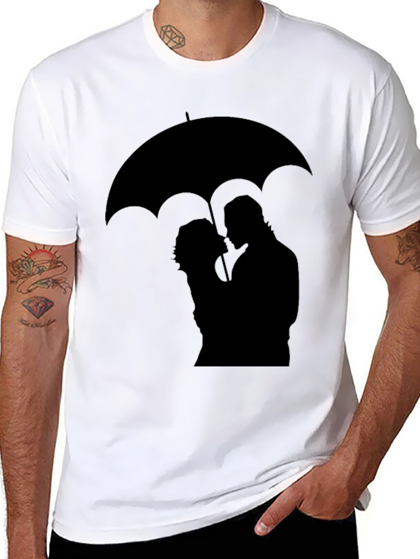 Romantic Umbrella Silhouette Graphic Tee - Black
