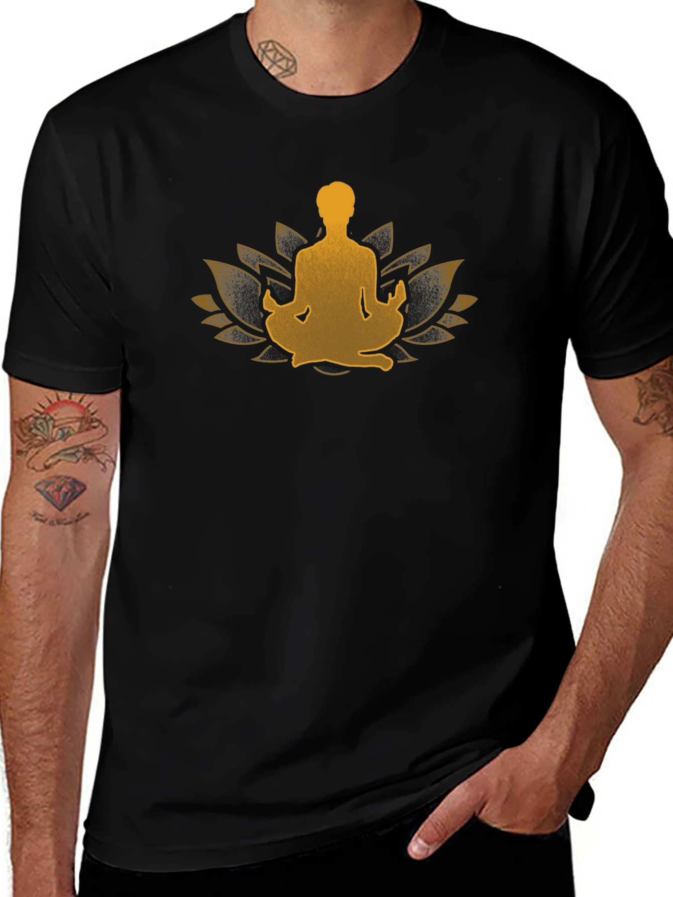 Zen Lotus Meditation Black T-Shirt