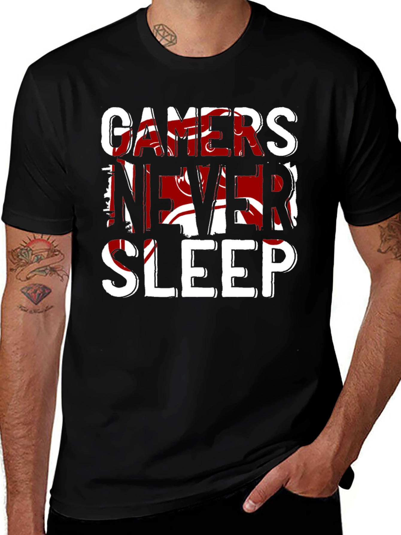 Gamers Never Sleep Black T-Shirt - Bold Graphic Tee