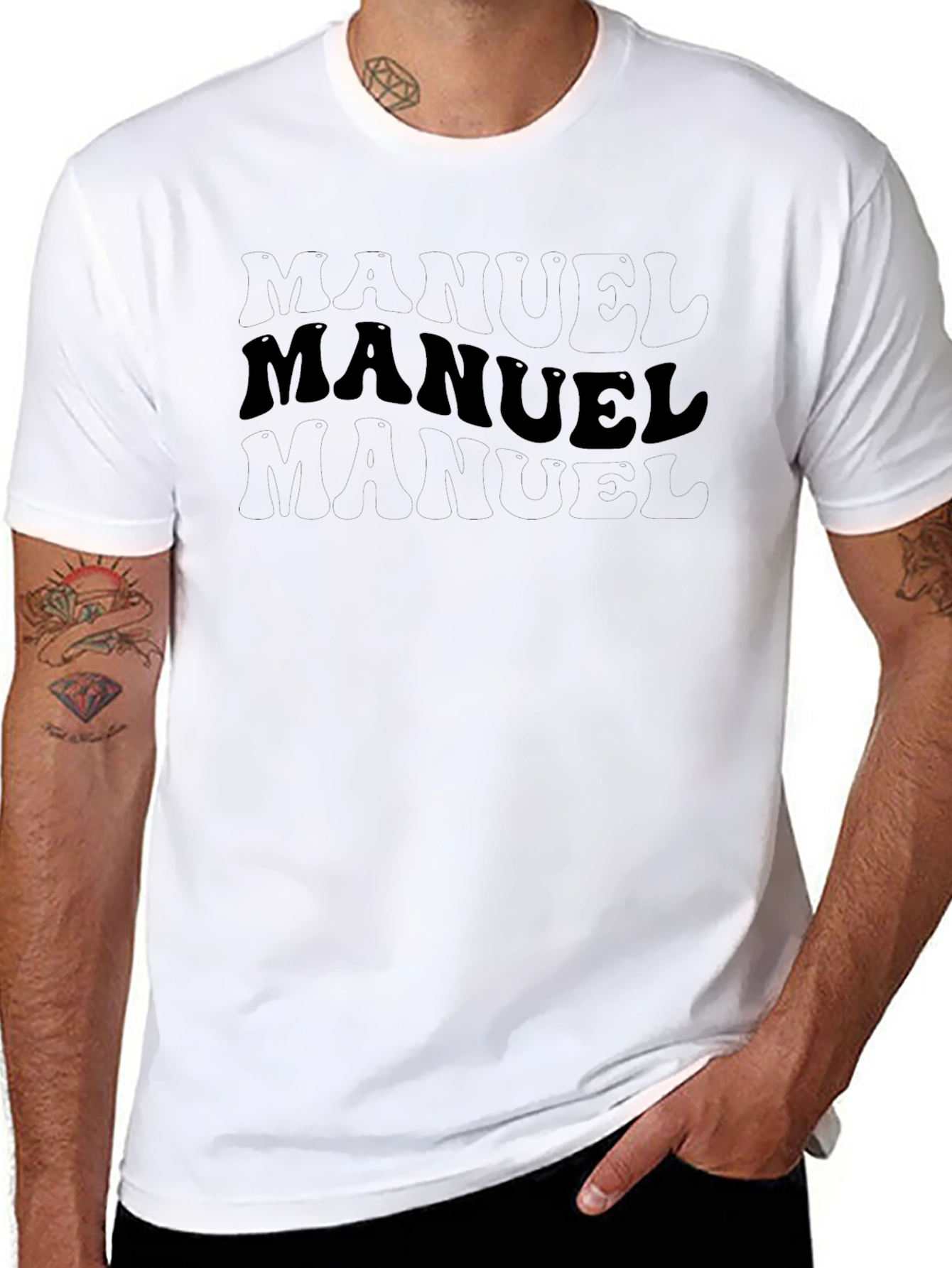Personalized Manuel T-Shirt - Black Crew Neck Tee