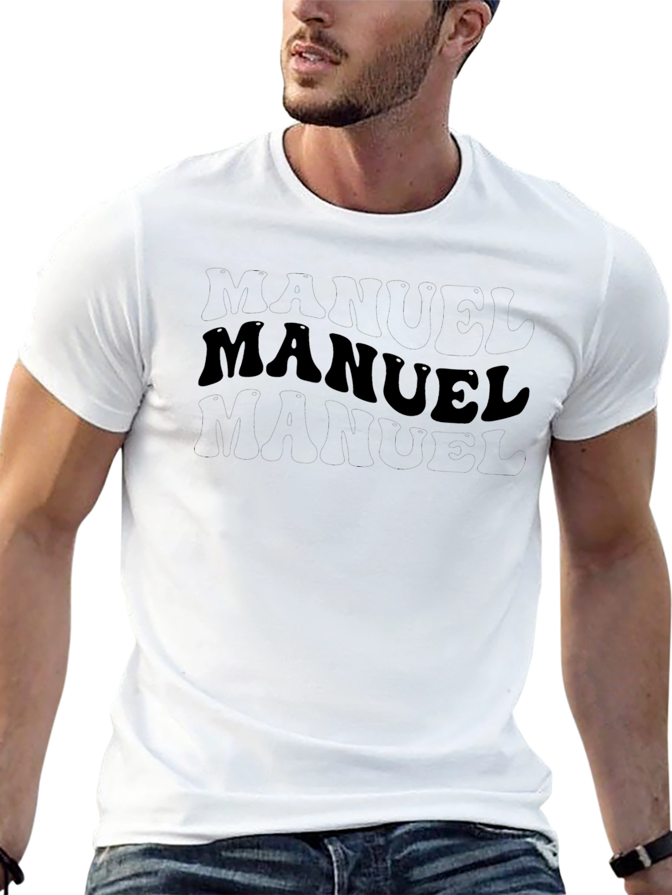 Personalized Manuel T-Shirt - Black Crew Neck Tee