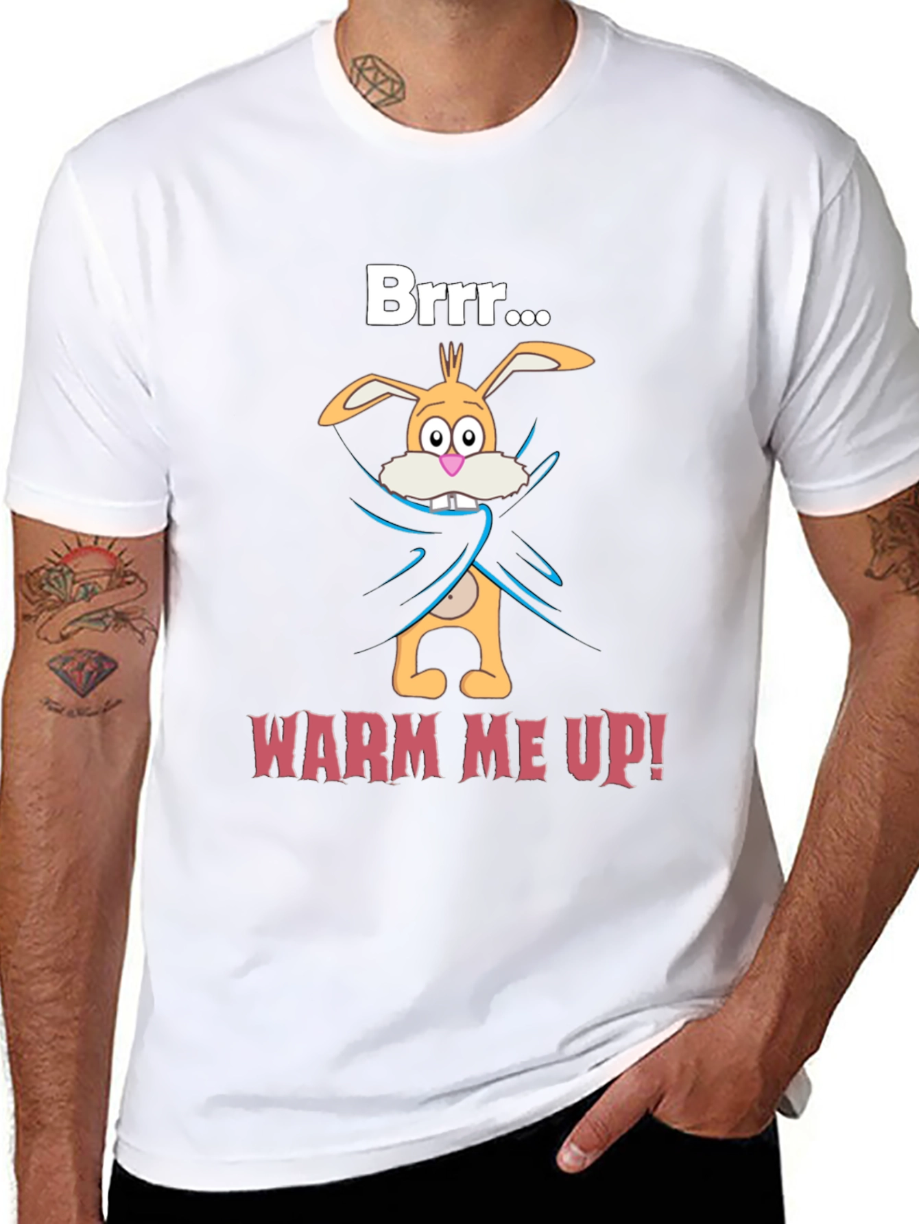 Funny Cartoon Bunny T-Shirt - Warm Me Up!