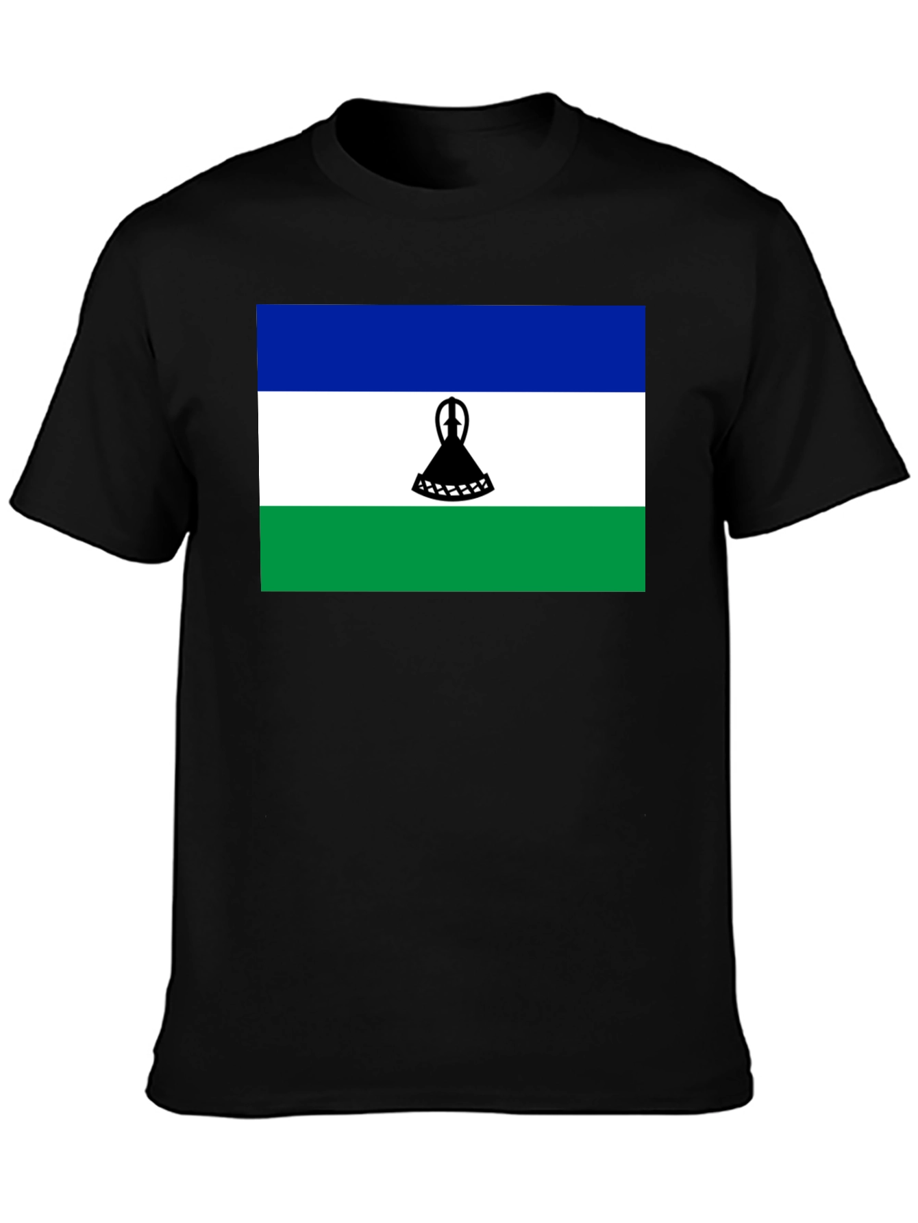 Lesotho Flag Graphic Tee - Black Cotton T-Shirt