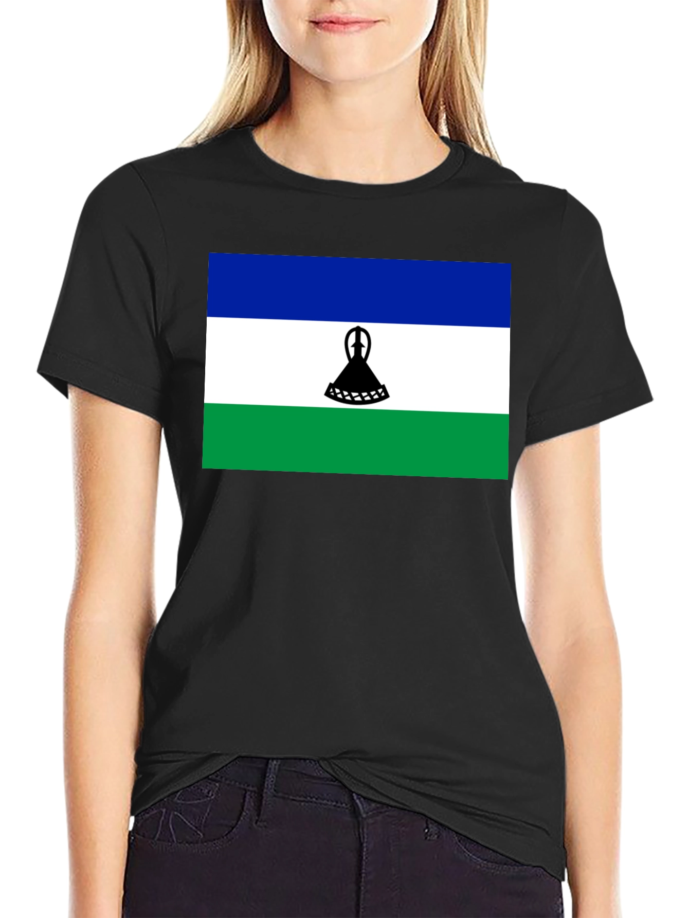 Lesotho Flag Graphic Tee - Black Cotton T-Shirt