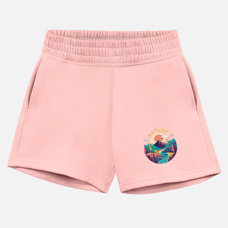 Nature circular graphic with mountains, trees and