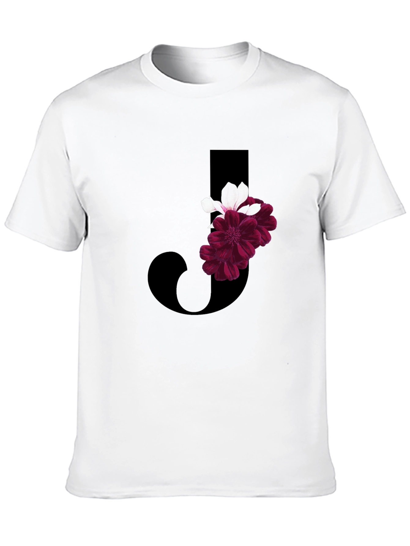 Floral Letter J Black T-Shirt