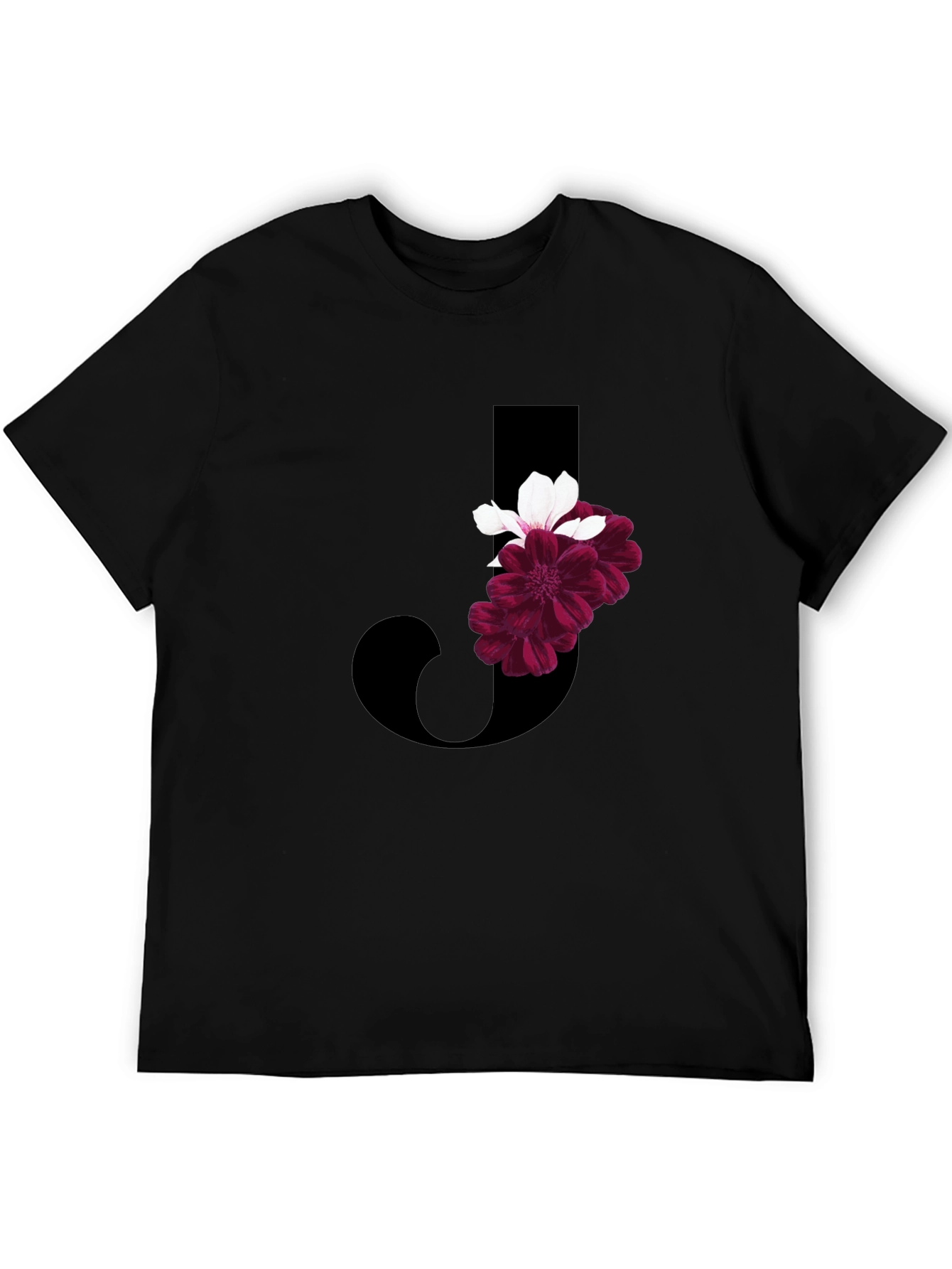 Floral Letter J Black T-Shirt