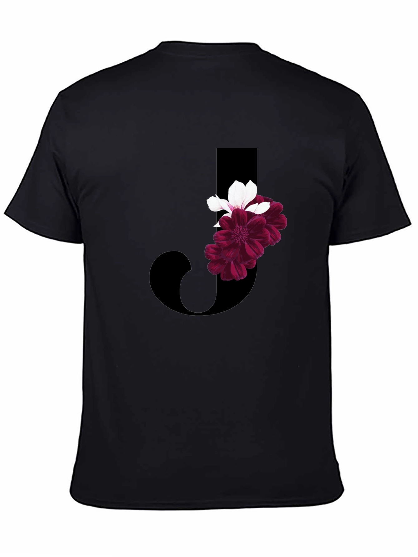 Floral Letter J Black T-Shirt