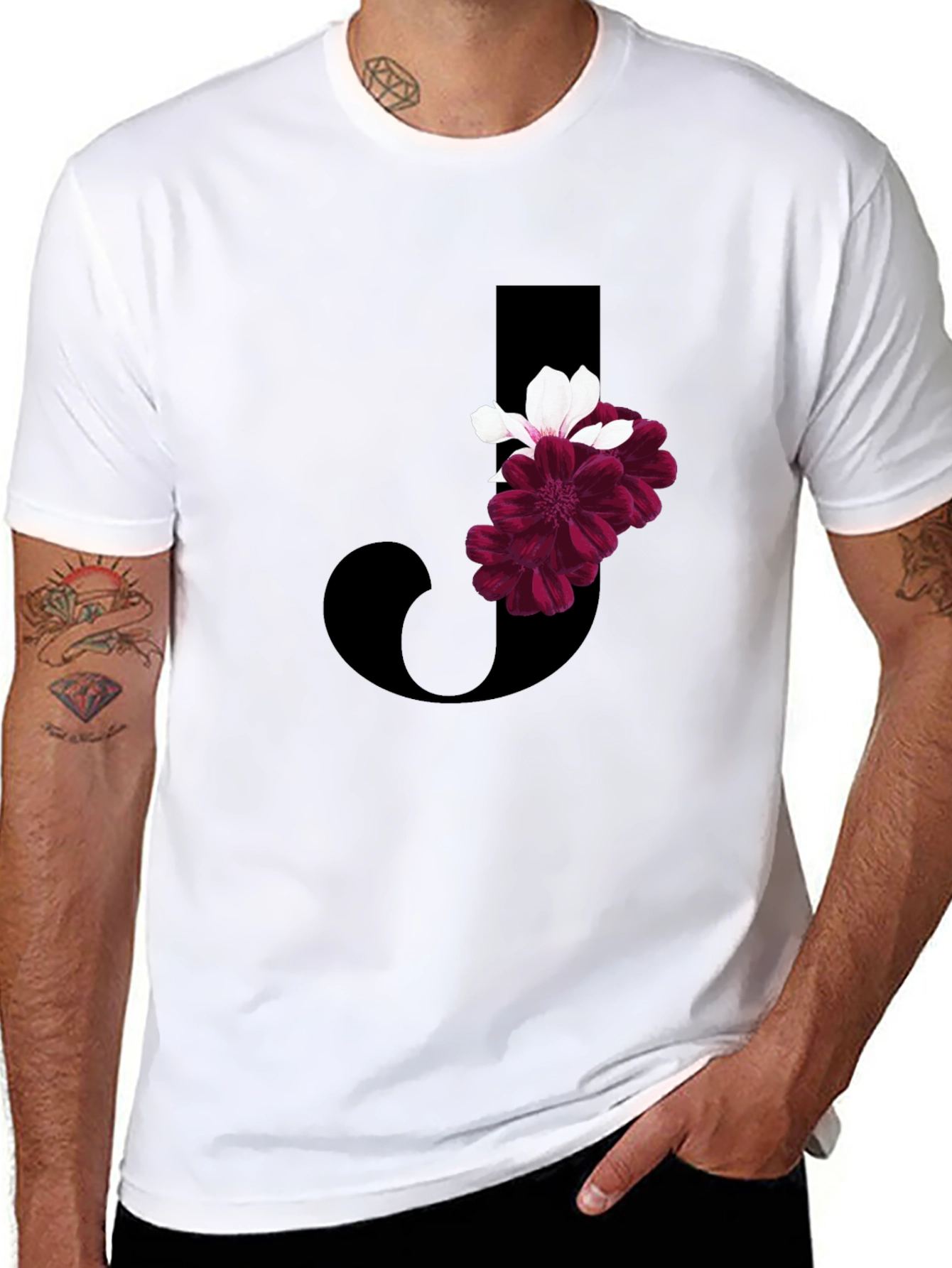 Floral Letter J Black T-Shirt