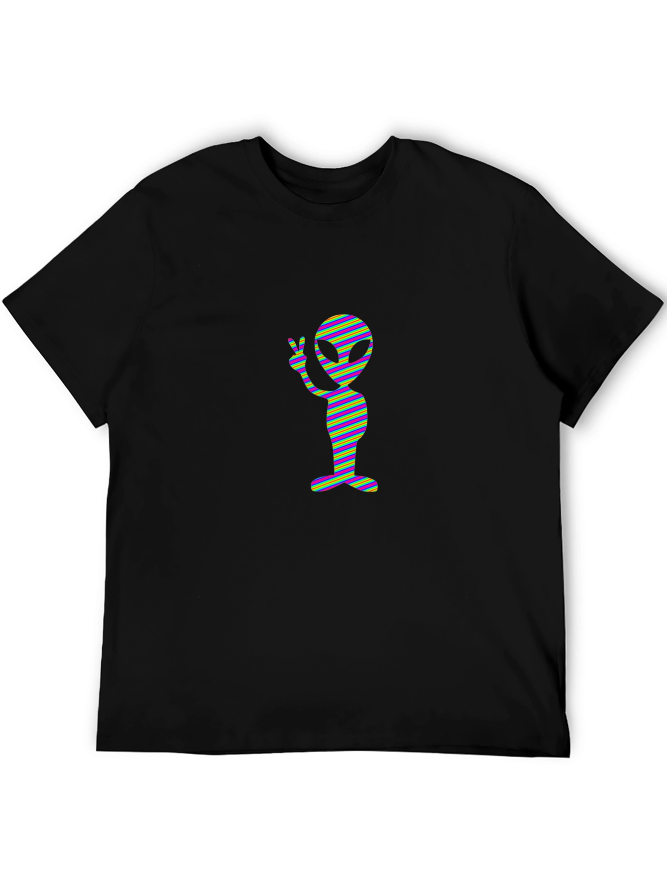 Retro Alien Peace Sign Black T-Shirt