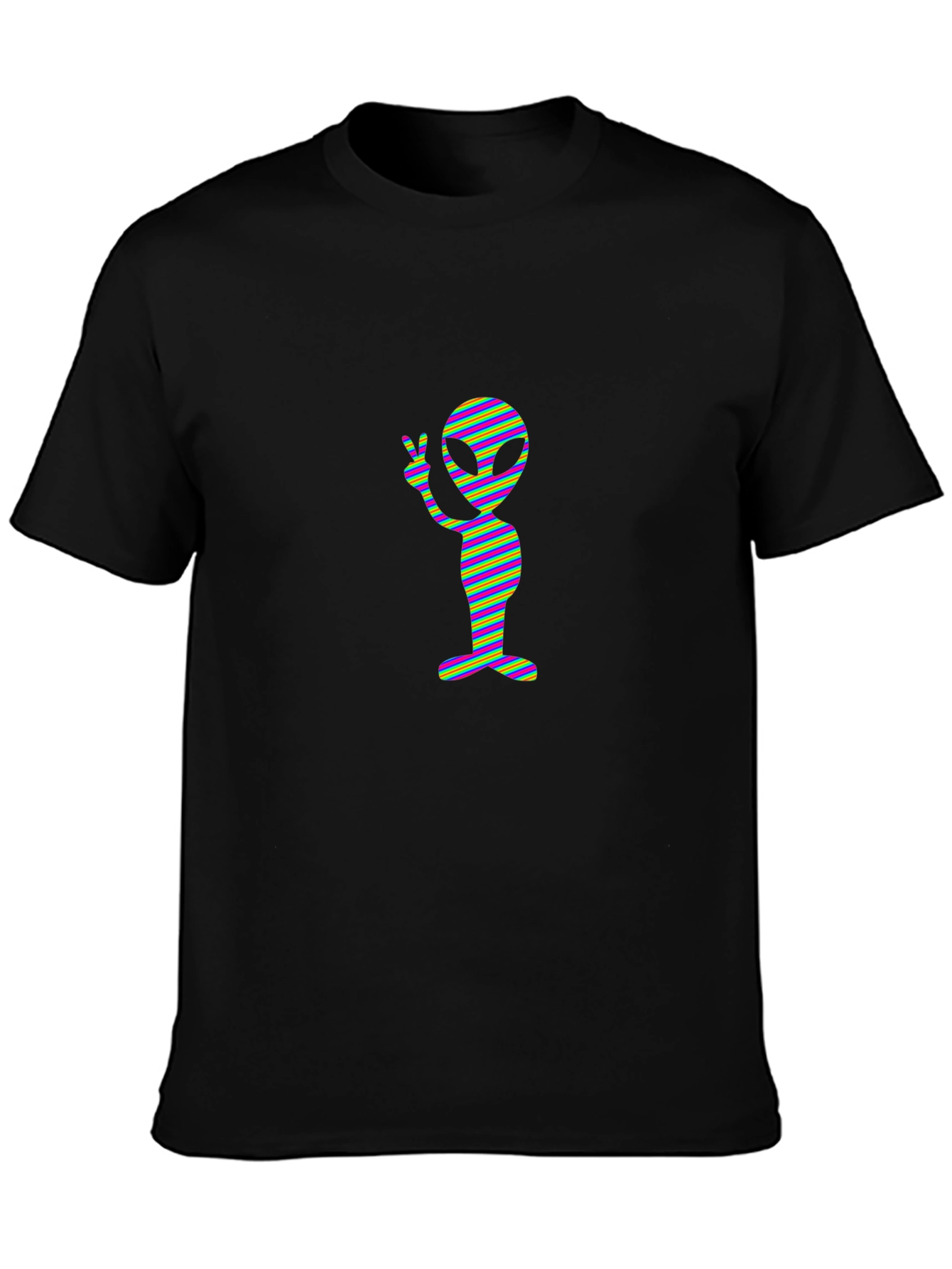 Retro Alien Peace Sign Black T-Shirt