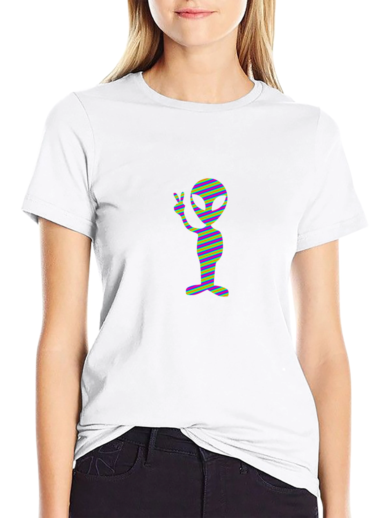 Retro Alien Peace Sign Black T-Shirt