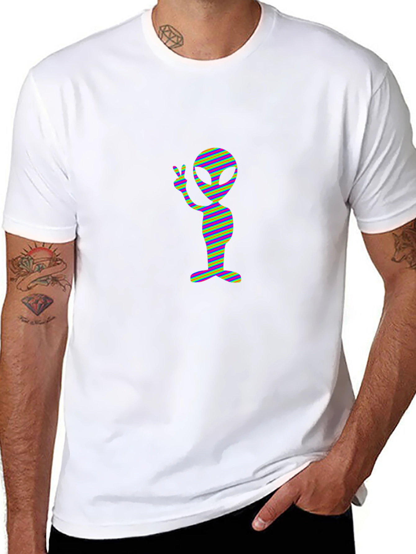 Retro Alien Peace Sign Black T-Shirt