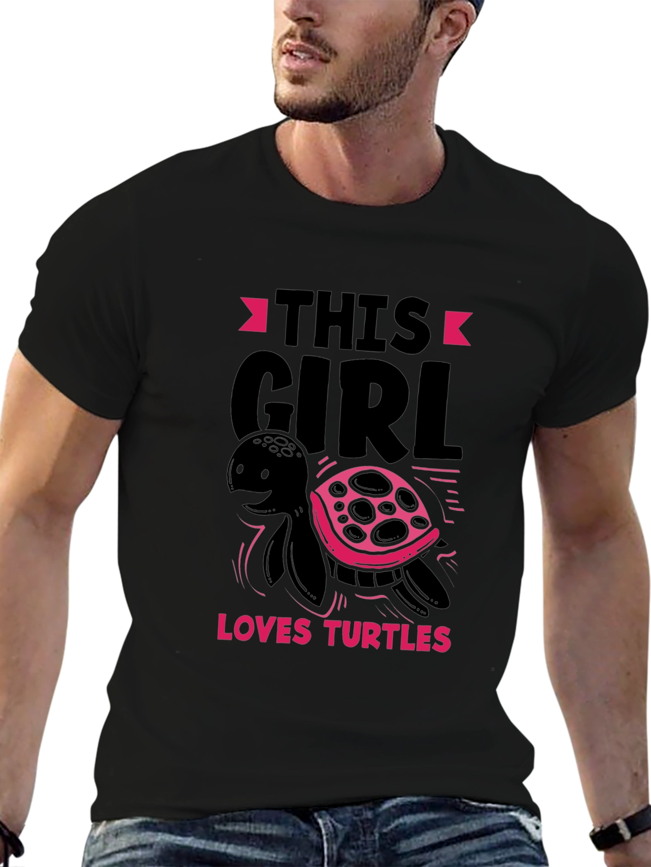 Girl Loves Turtles Black Graphic T-Shirt