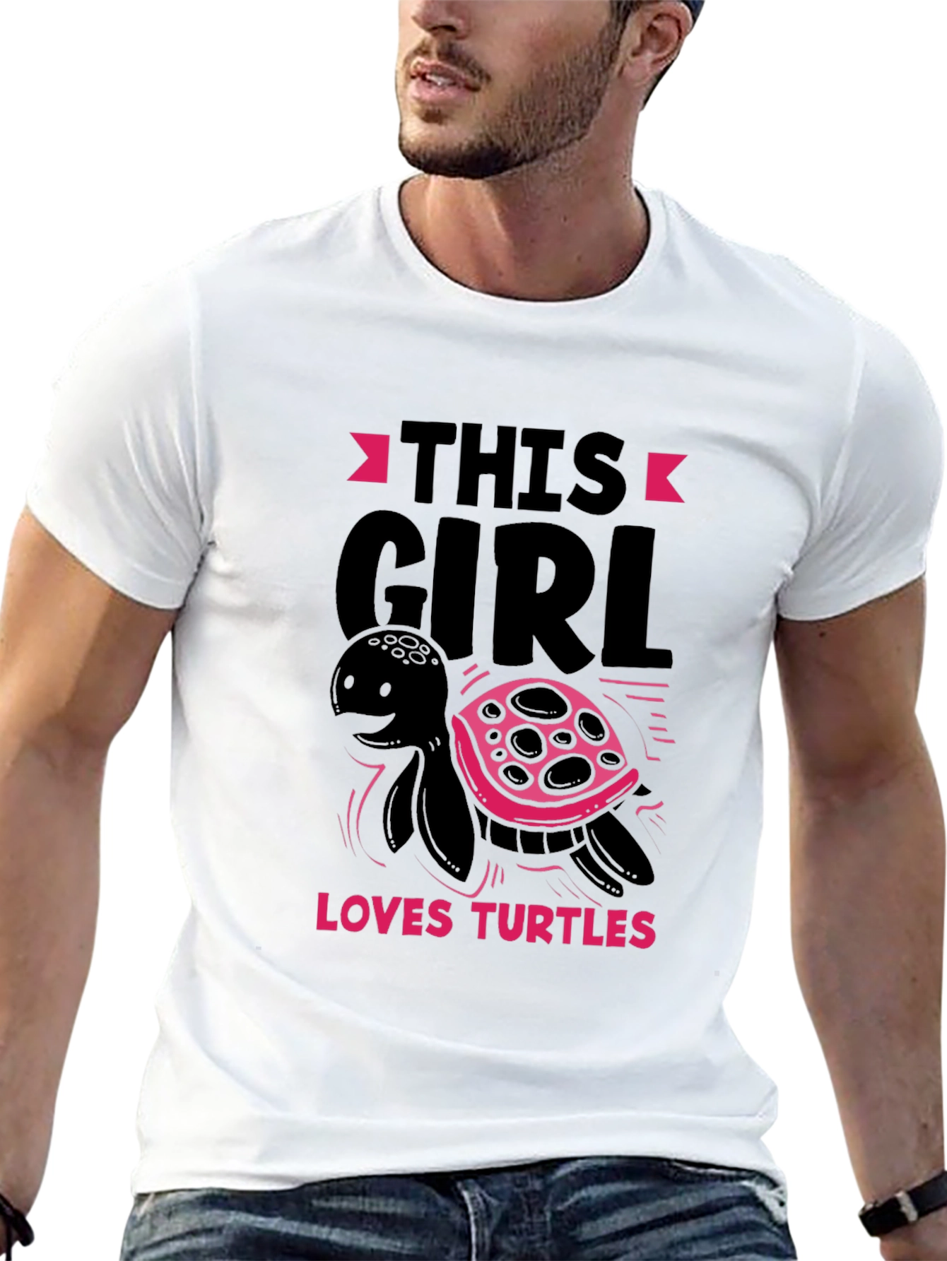 Girl Loves Turtles Black Graphic T-Shirt