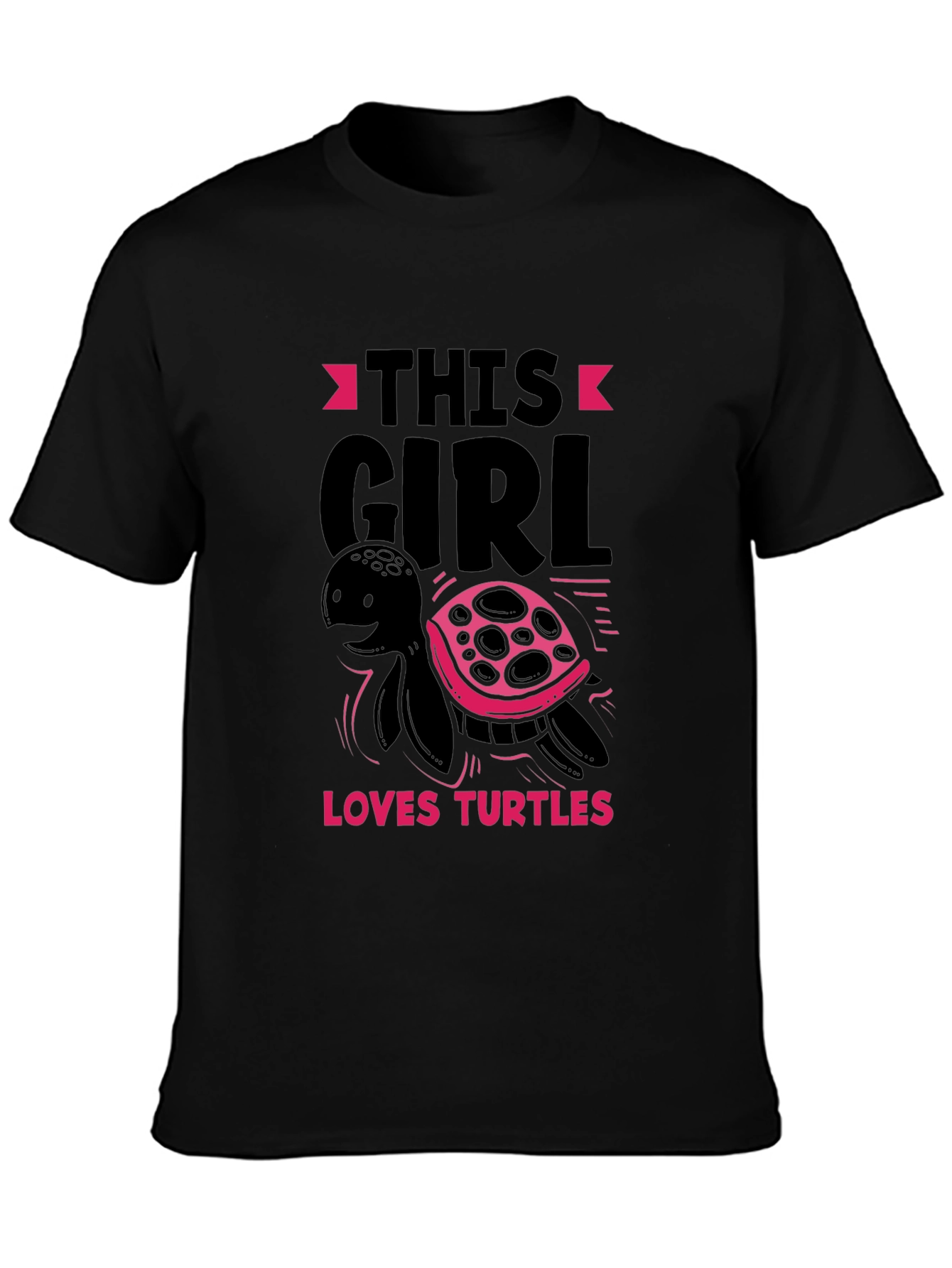 Girl Loves Turtles Black Graphic T-Shirt