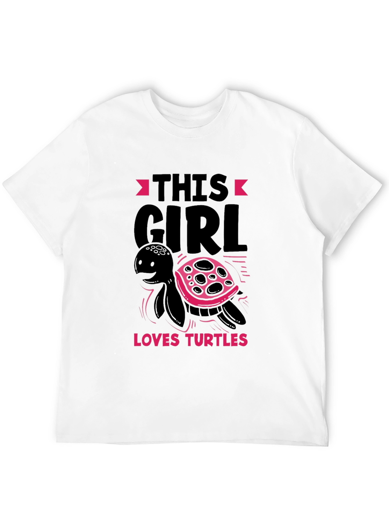 Girl Loves Turtles Black Graphic T-Shirt