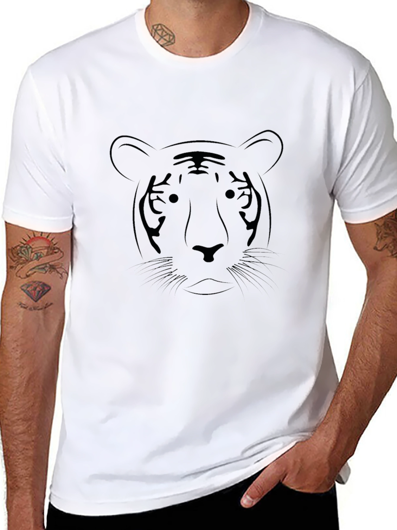 Black Tiger Face Graphic T-Shirt