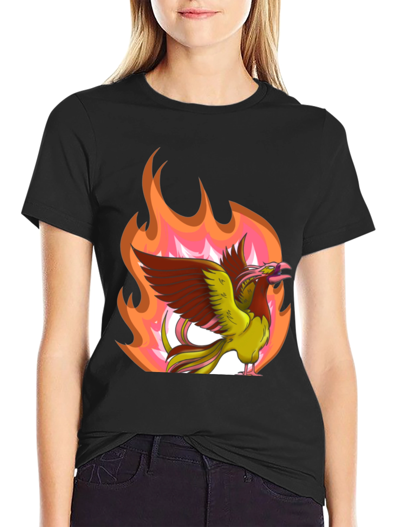Phoenix Firebird Graphic Tee - Black Cotton T-Shirt