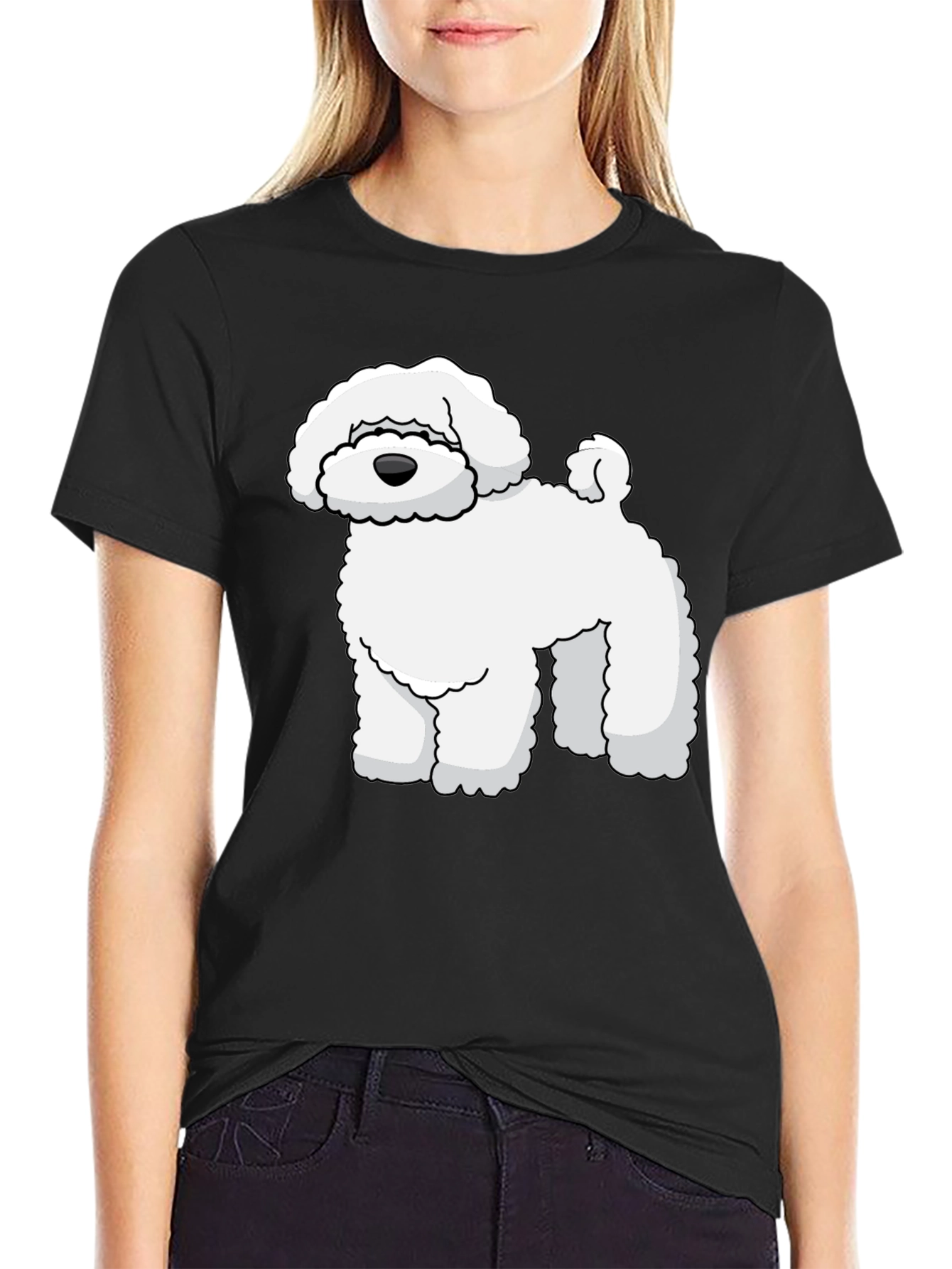 Cute Dog Graphic Tee - Black Cotton T-Shirt