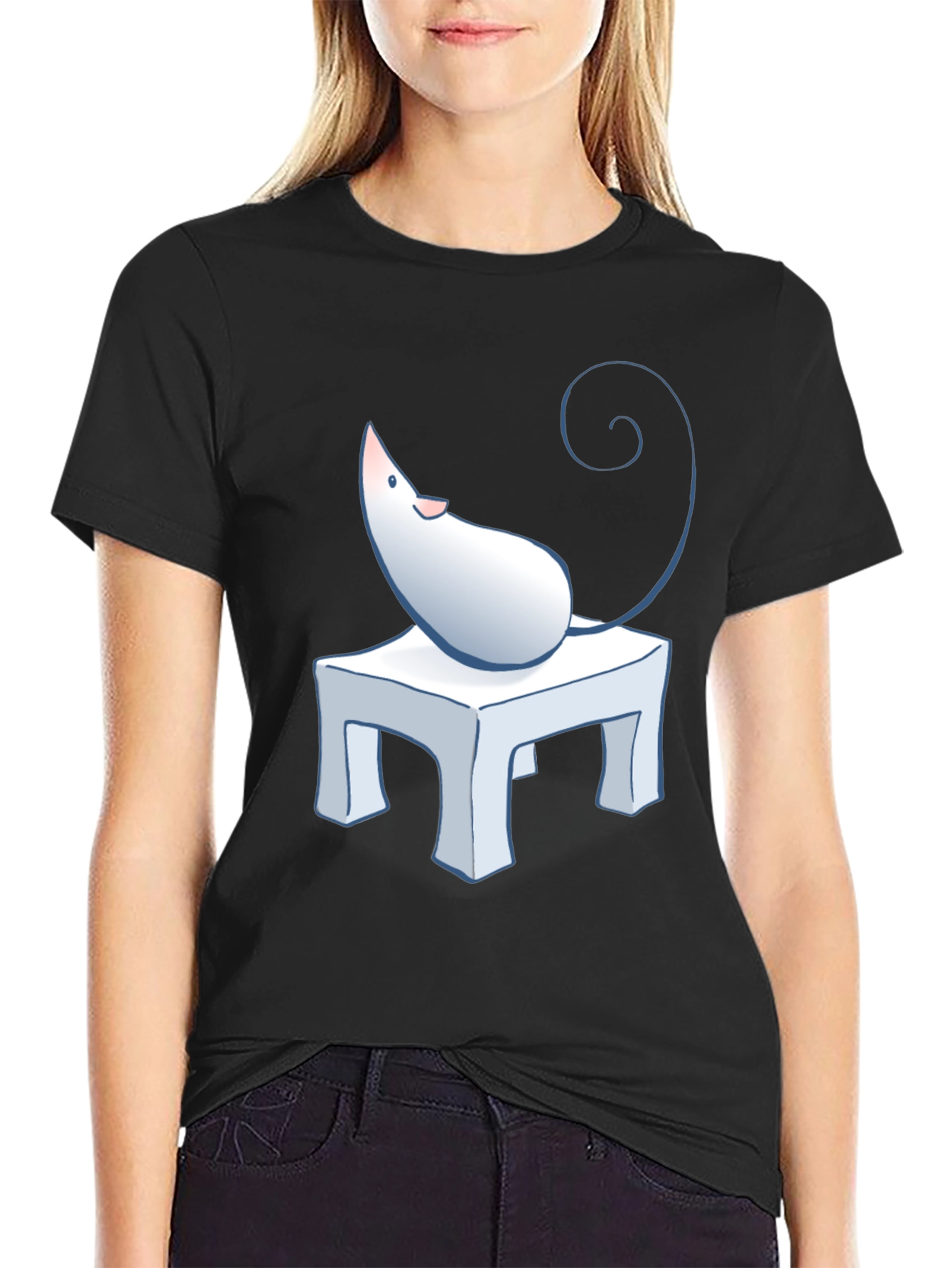 Cartoon Mouse on Table Graphic T-Shirt