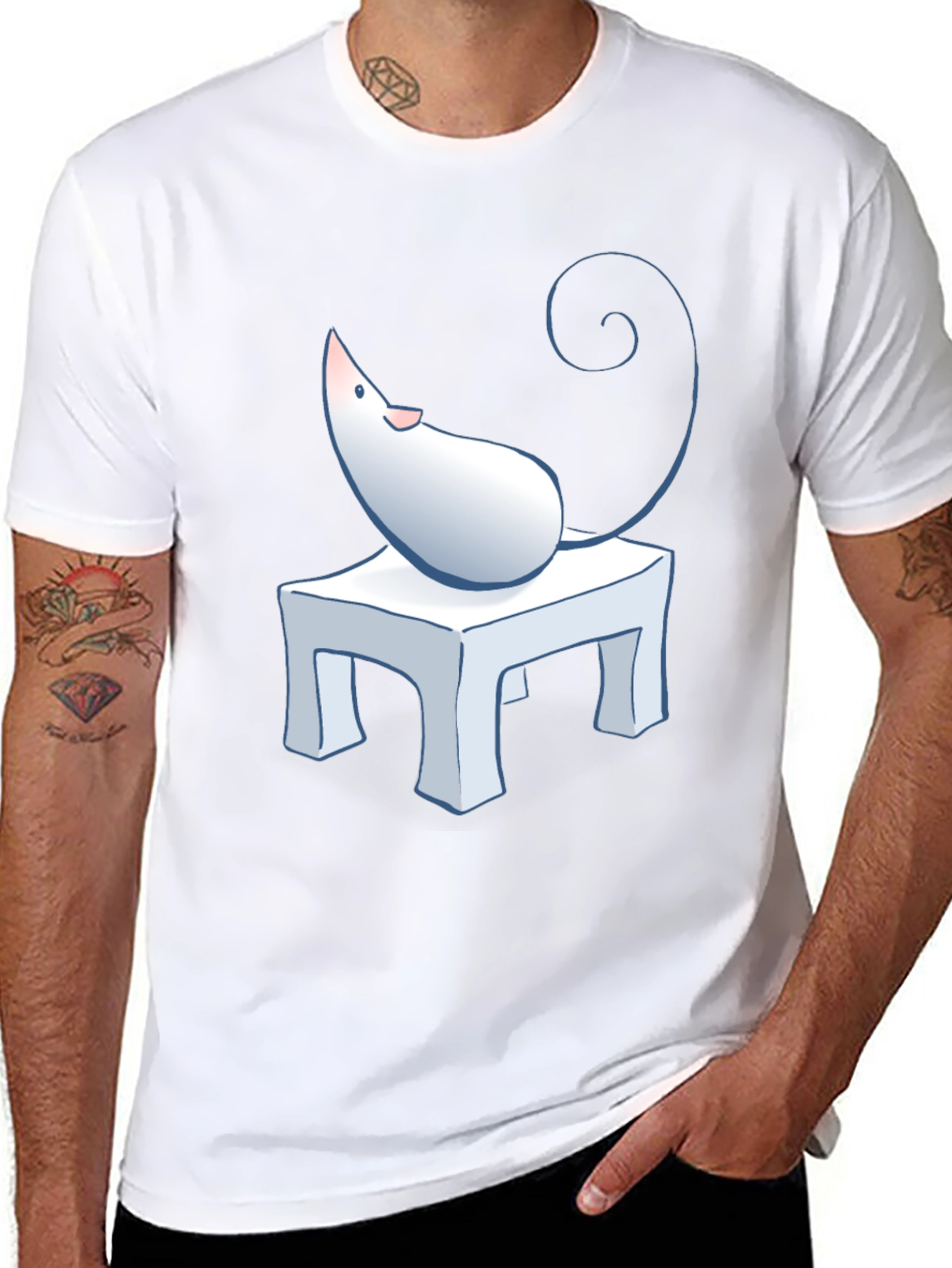 Cartoon Mouse on Table Graphic T-Shirt