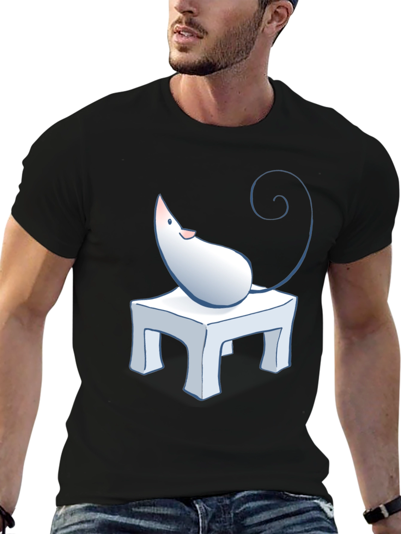 Cartoon Mouse on Table Graphic T-Shirt