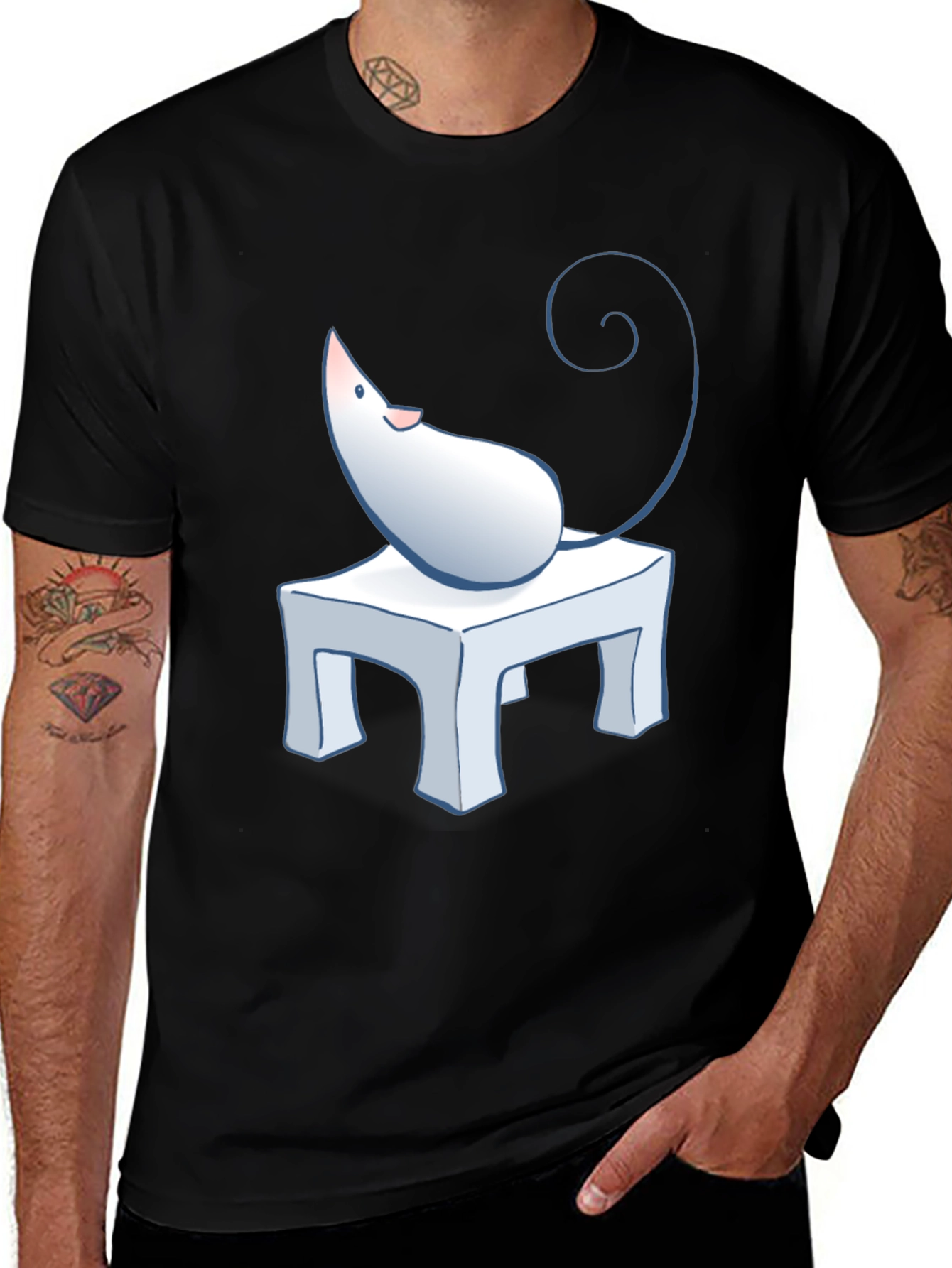 Cartoon Mouse on Table Graphic T-Shirt