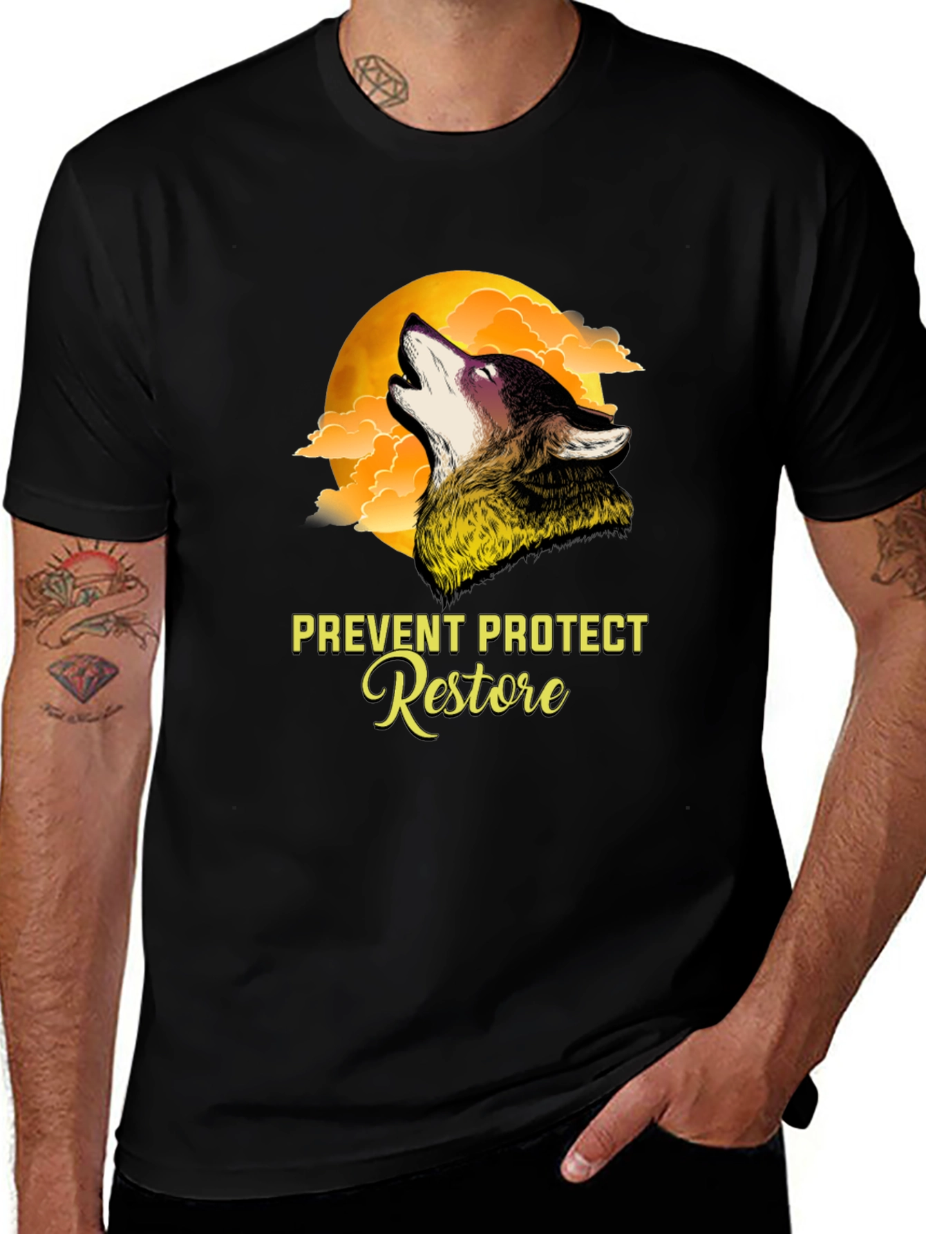 Wolf Moon Graphic T-Shirt - Prevent Protect Restore
