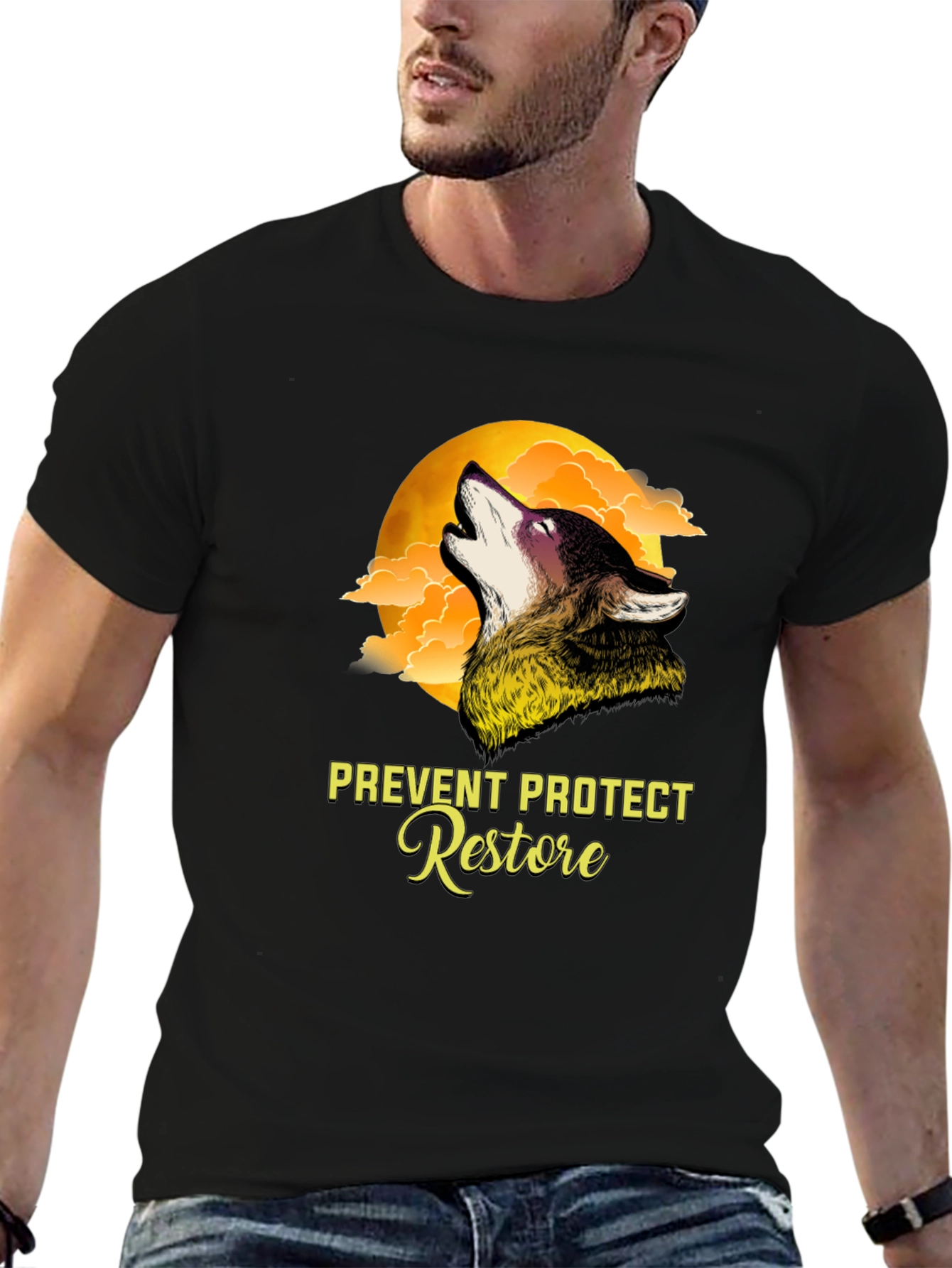 Wolf Moon Graphic T-Shirt - Prevent Protect Restore