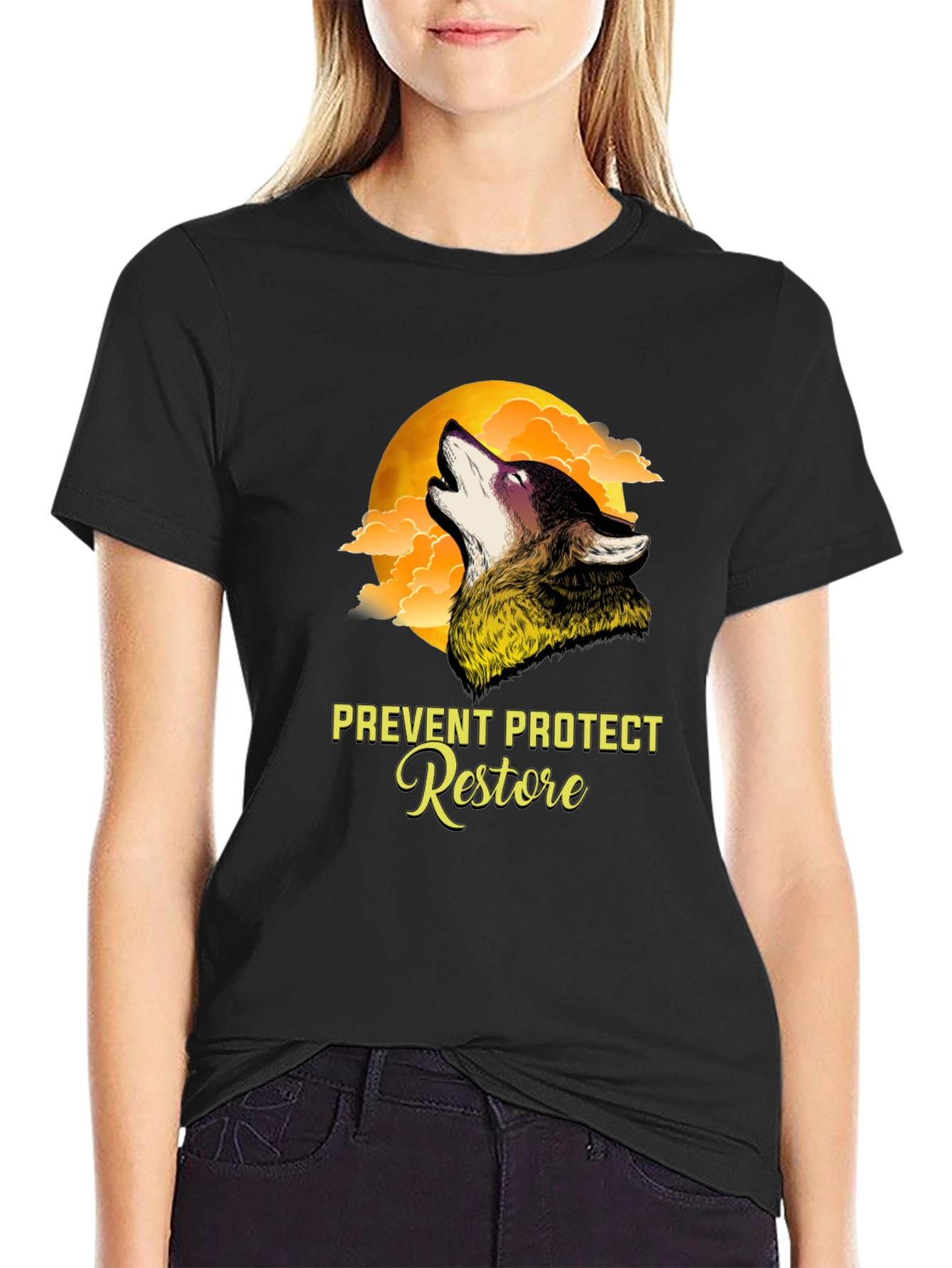 Wolf Moon Graphic T-Shirt - Prevent Protect Restore