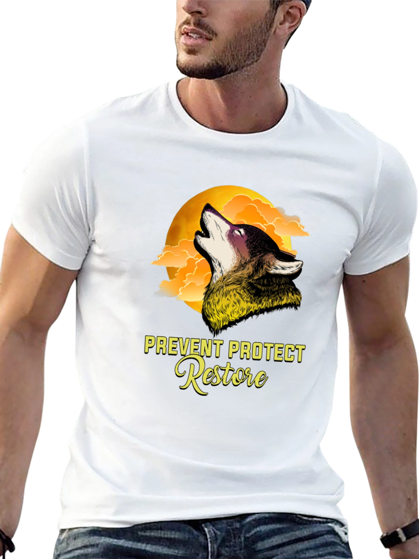 Wolf Moon Graphic T-Shirt - Prevent Protect Restore