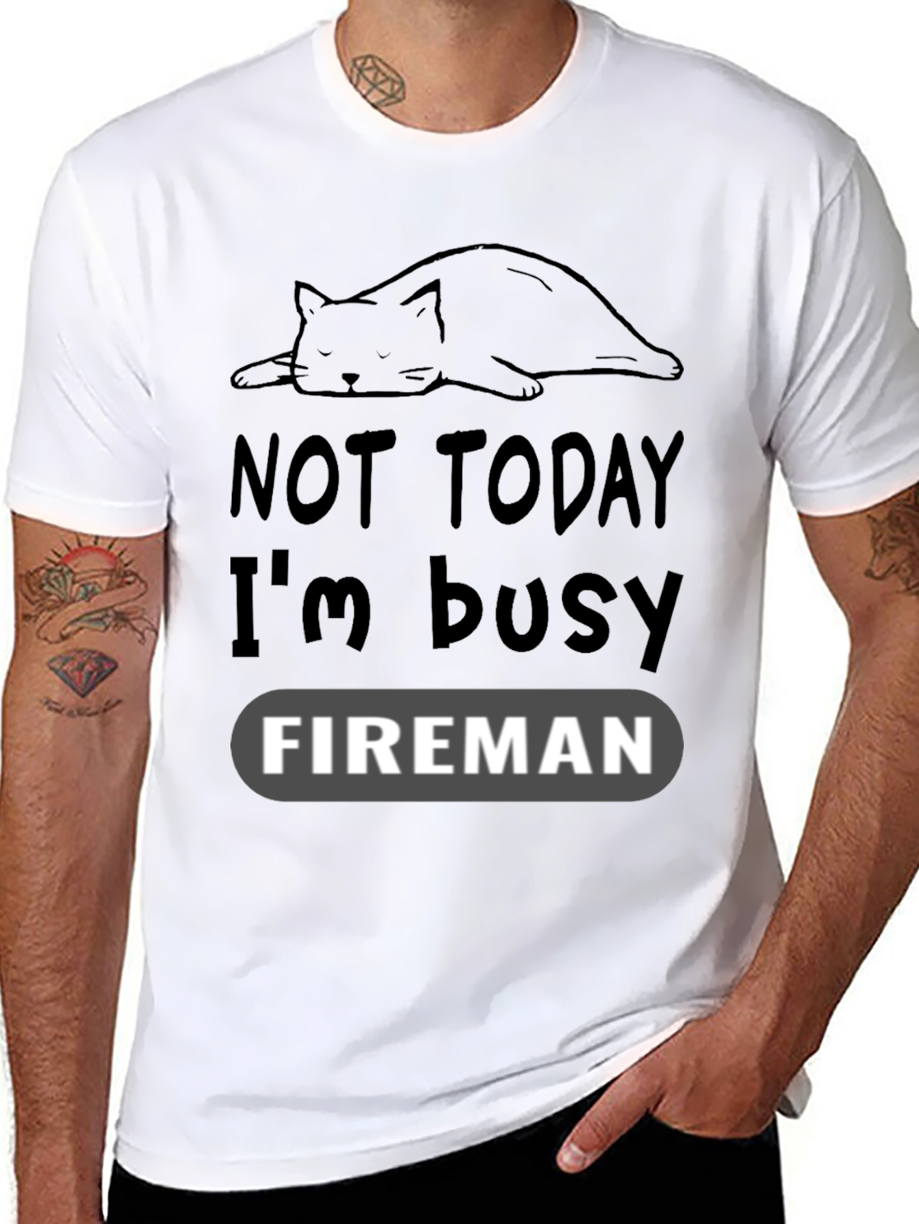 Funny Cat Fireman T-Shirt - Not Today Im Busy