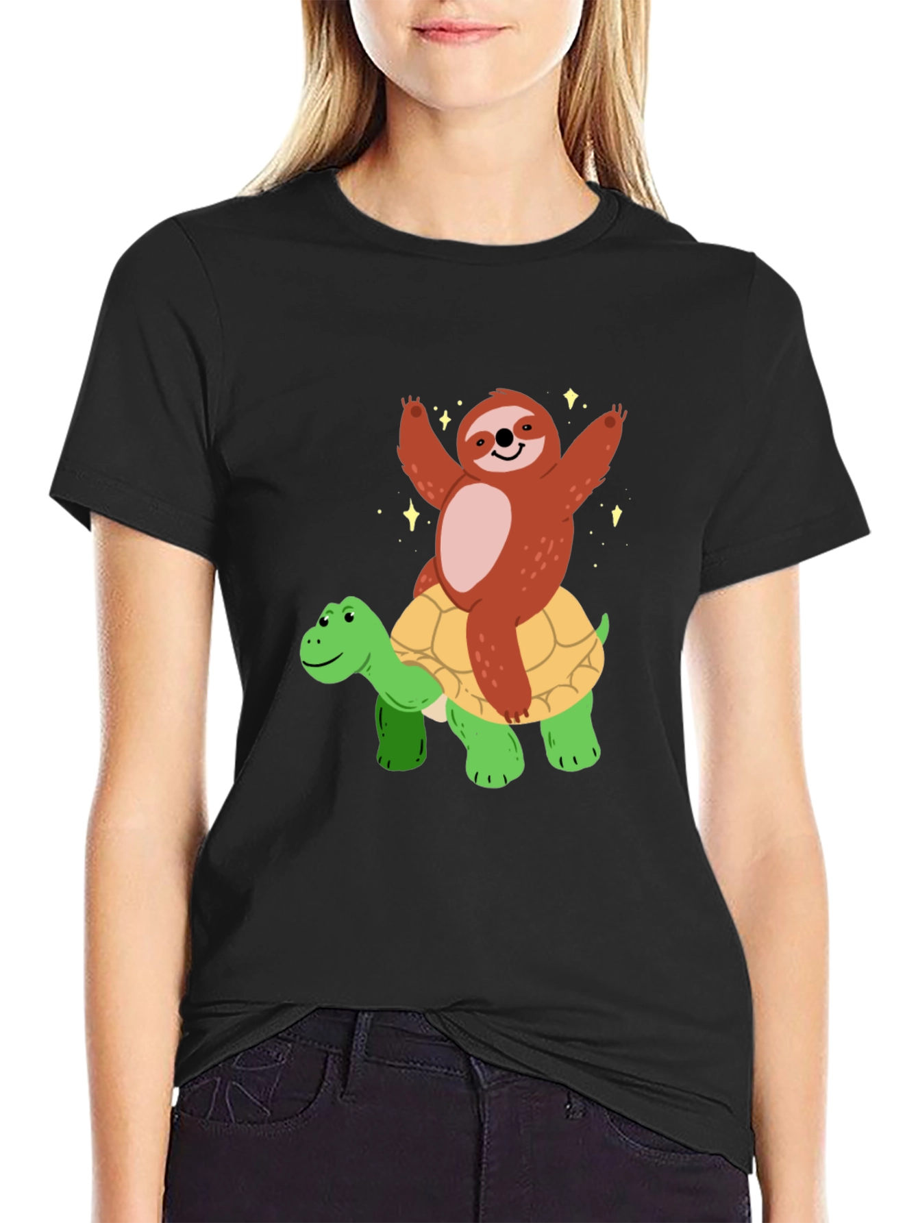 Sloth Riding Turtle Graphic T-Shirt