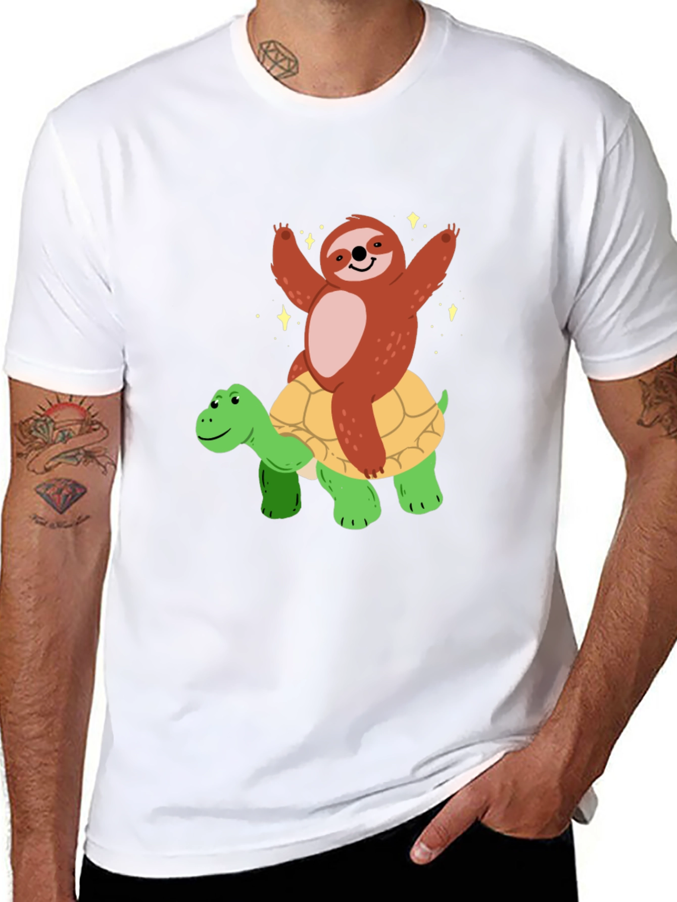 Sloth Riding Turtle Graphic T-Shirt