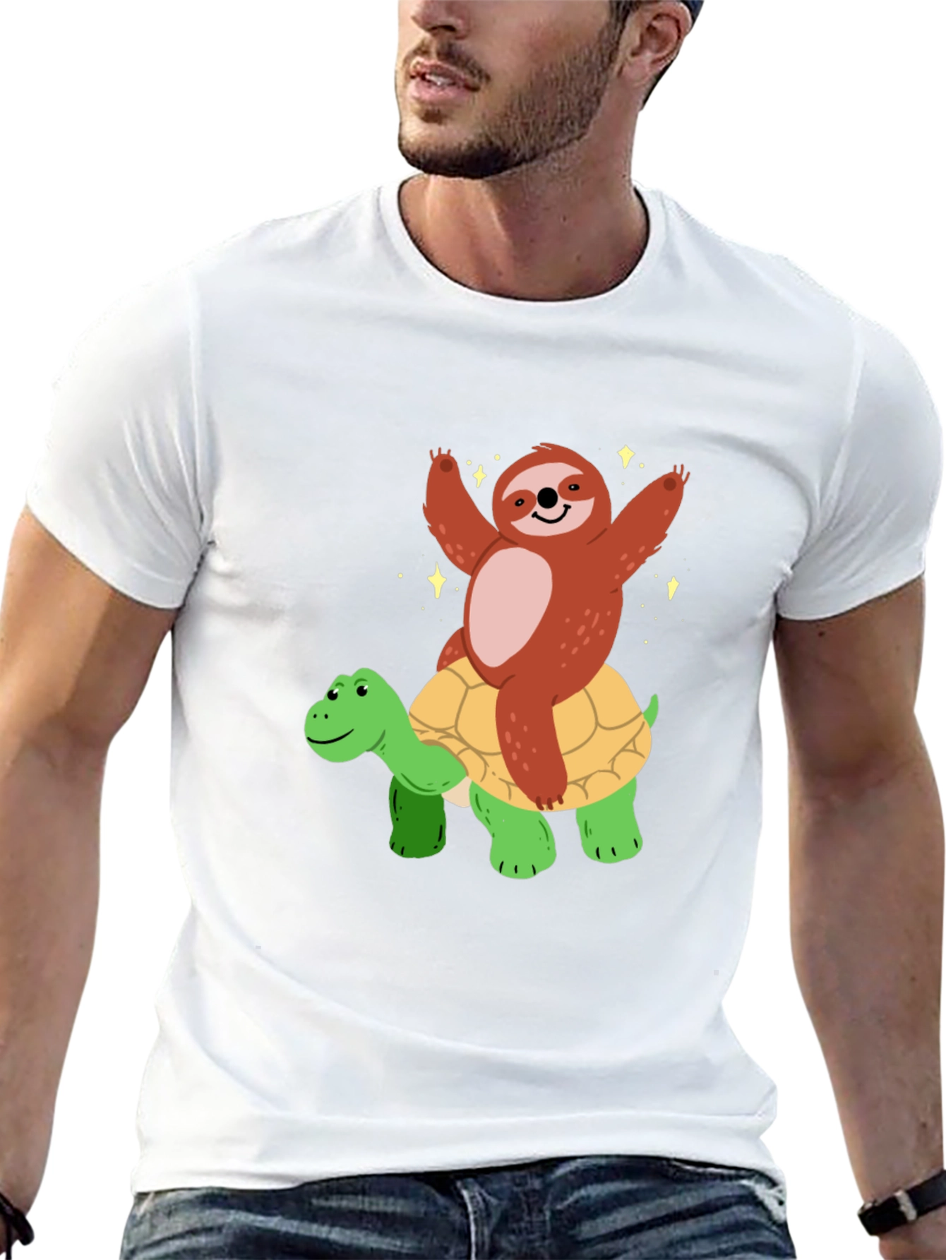 Sloth Riding Turtle Graphic T-Shirt