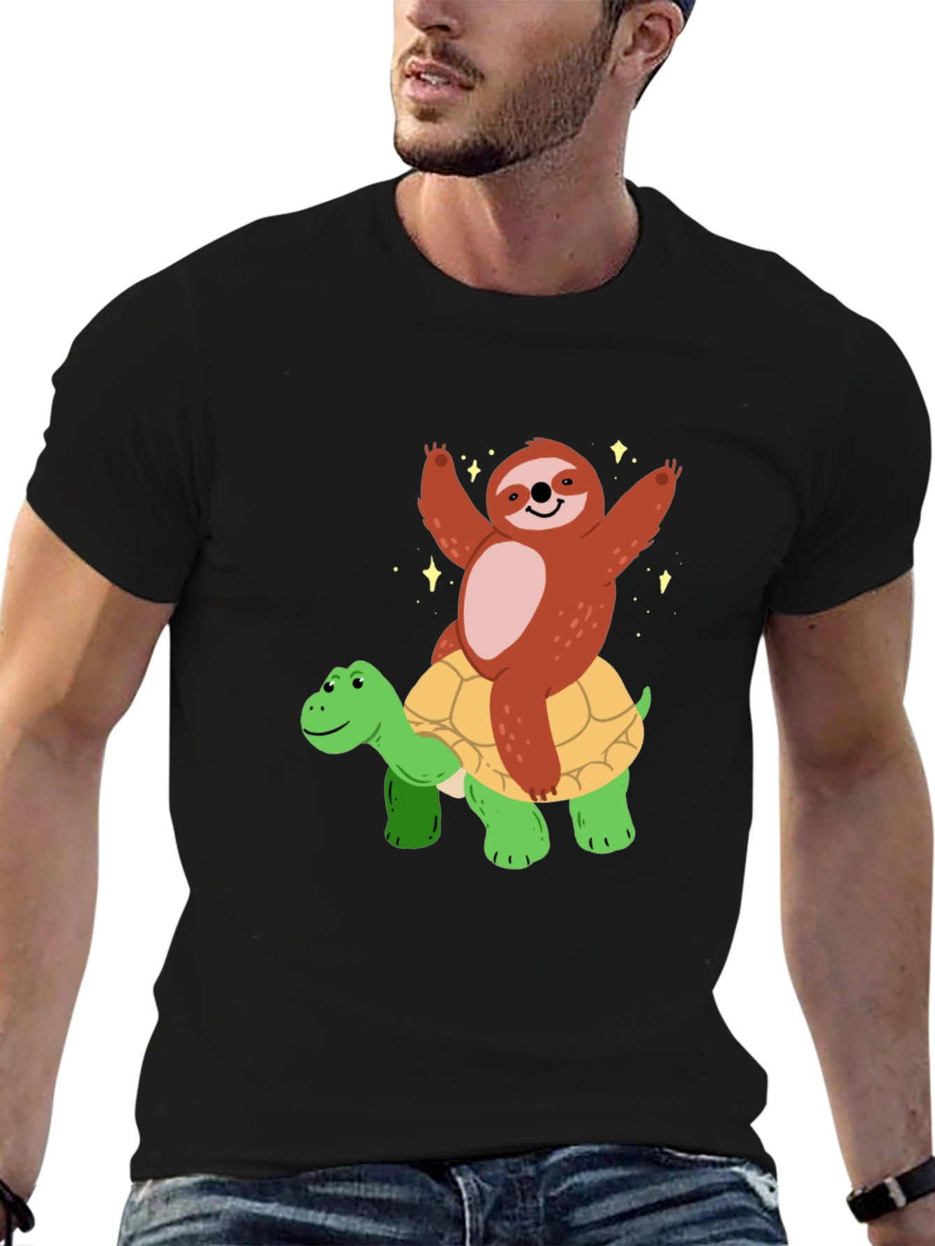 Sloth Riding Turtle Graphic T-Shirt